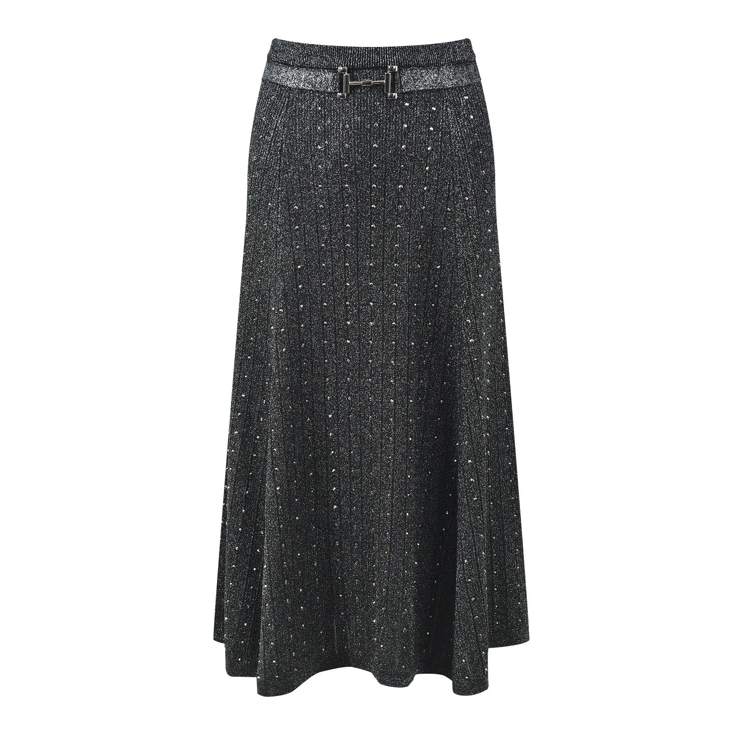 Pre Order:  Hot Stamping Diamond V-Neck Top   Midi Skirt