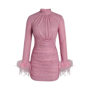 Pre Order:  Luxury Solid Feather Slim Mini Dress