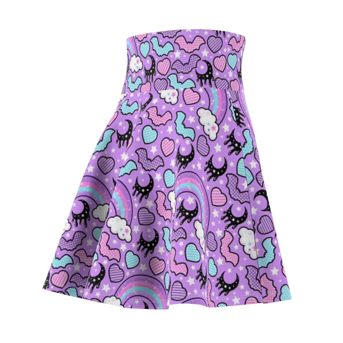 Rainbow Spooky Bats Purple High Waist Skater Skirt