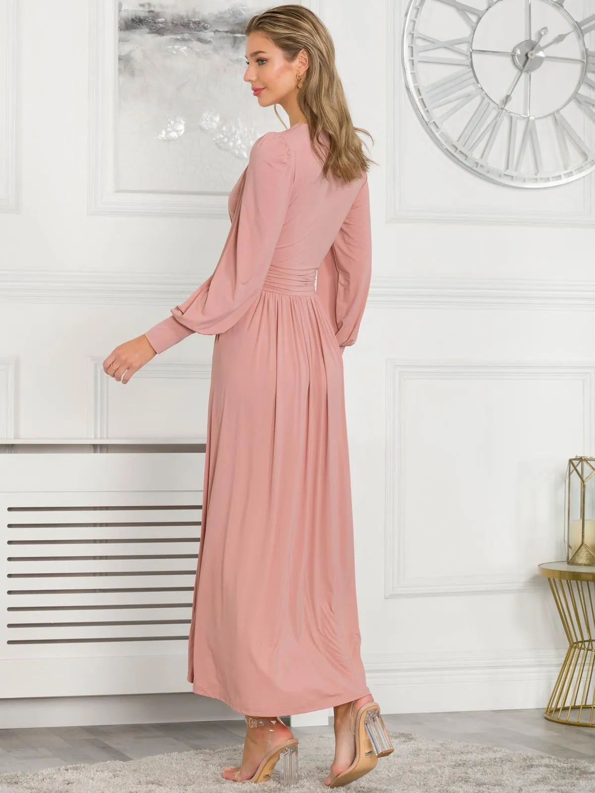 Rashelle Jersey Long Sleeve Maxi Dress, Dusty Pink