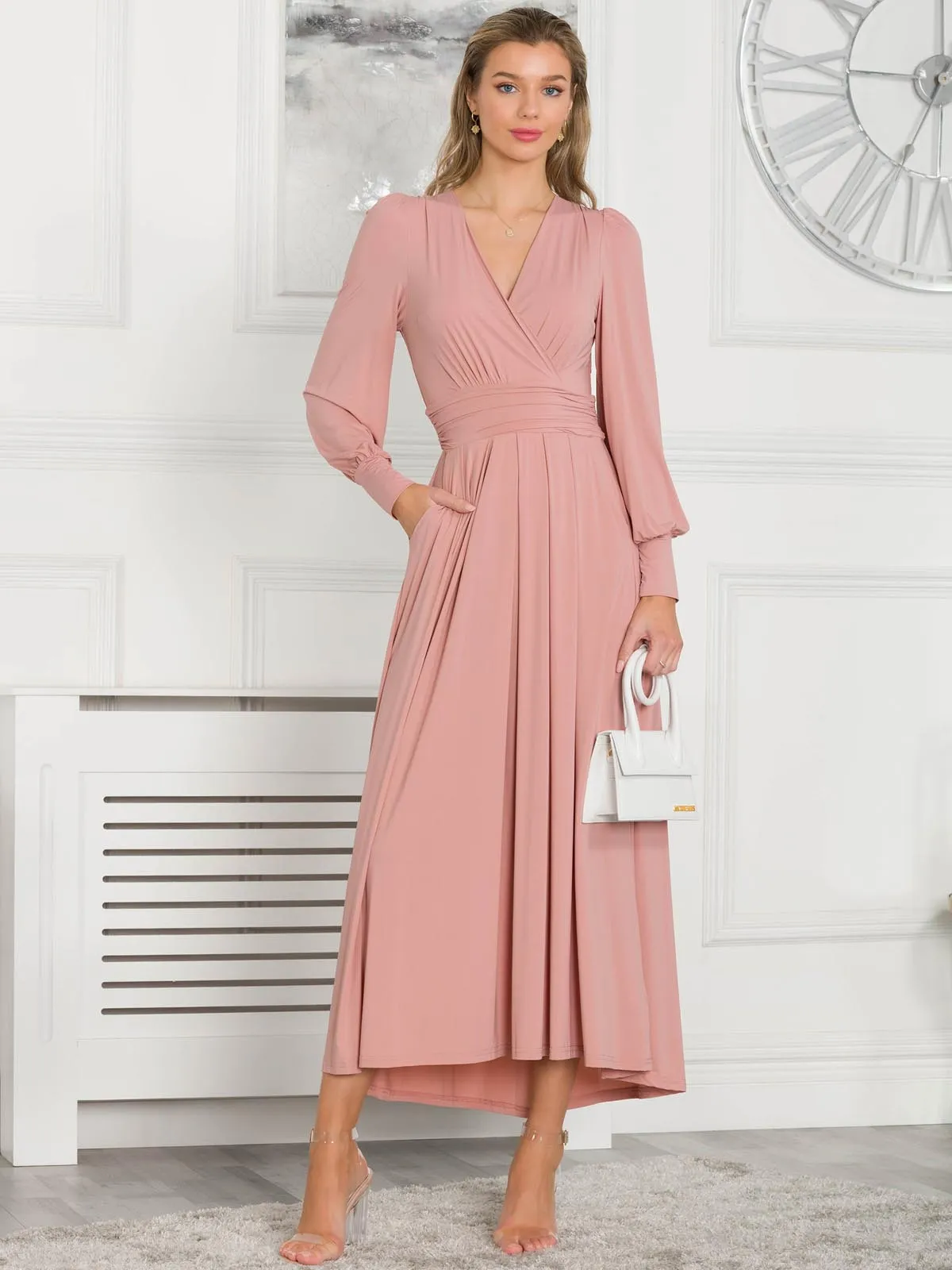 Rashelle Jersey Long Sleeve Maxi Dress, Dusty Pink