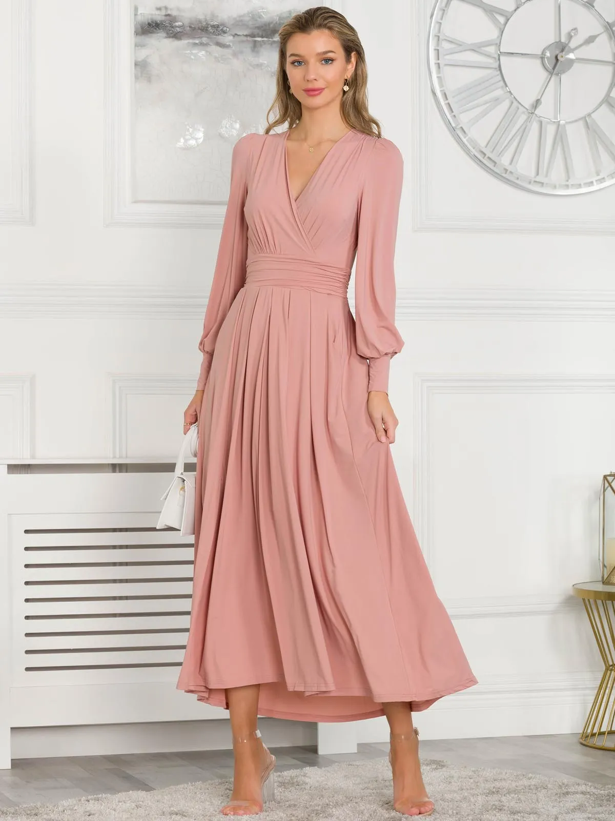 Rashelle Jersey Long Sleeve Maxi Dress, Dusty Pink