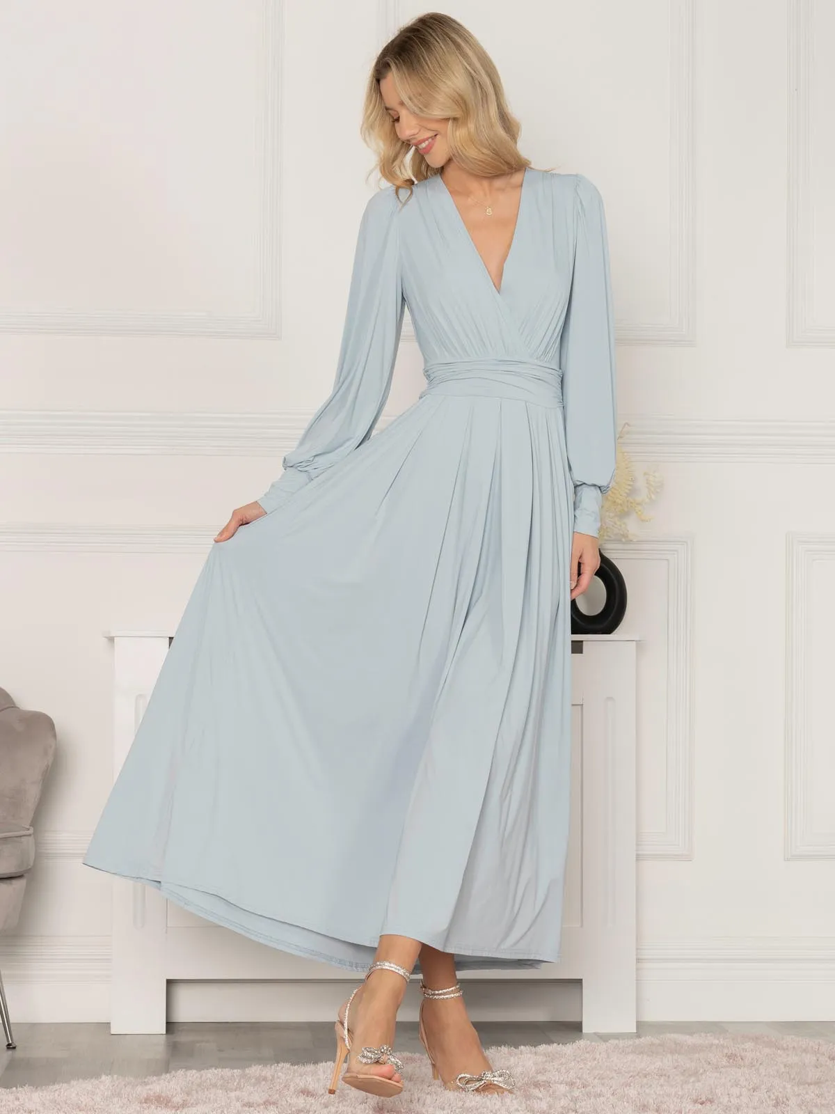 Rashelle Jersey Long Sleeve Maxi Dress, Ice Blue