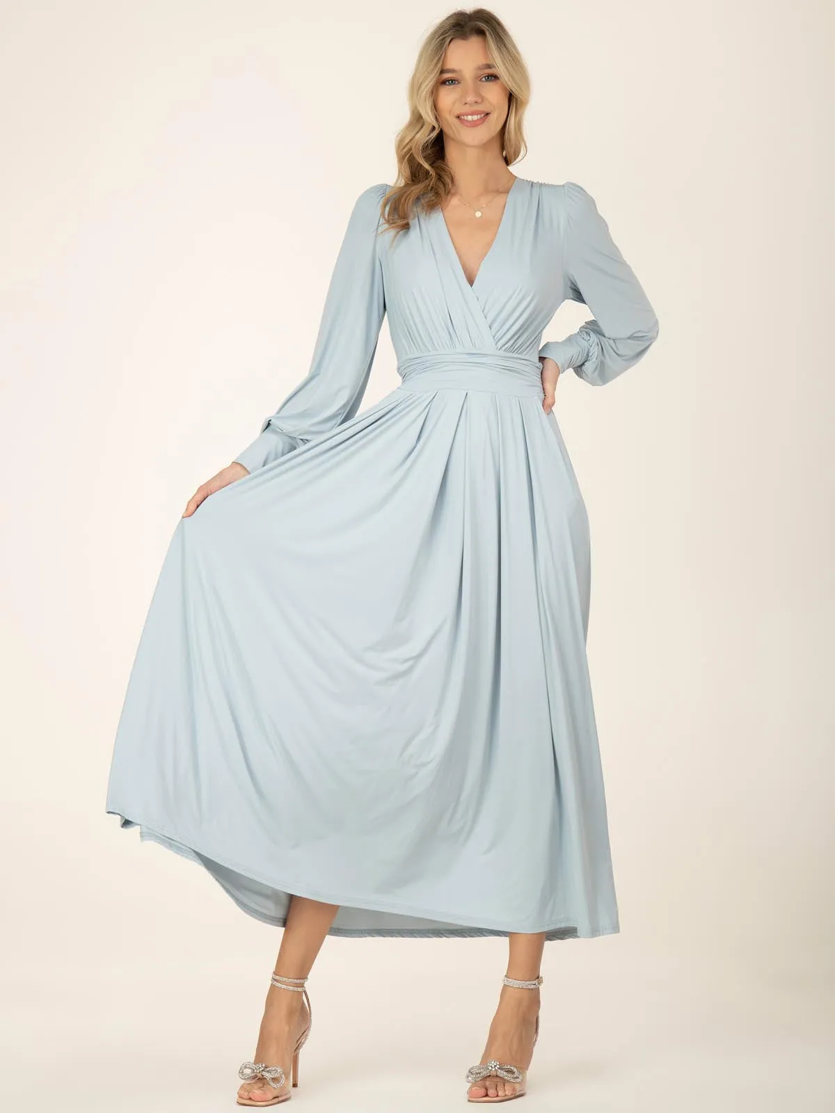 Rashelle Jersey Long Sleeve Maxi Dress, Ice Blue