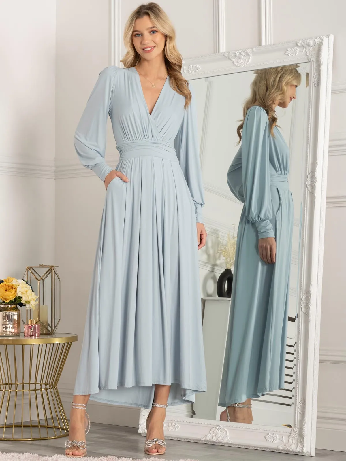 Rashelle Jersey Long Sleeve Maxi Dress, Ice Blue