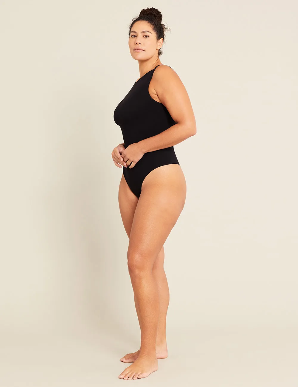 Ribbed Boat Neck Bodysuit - Black