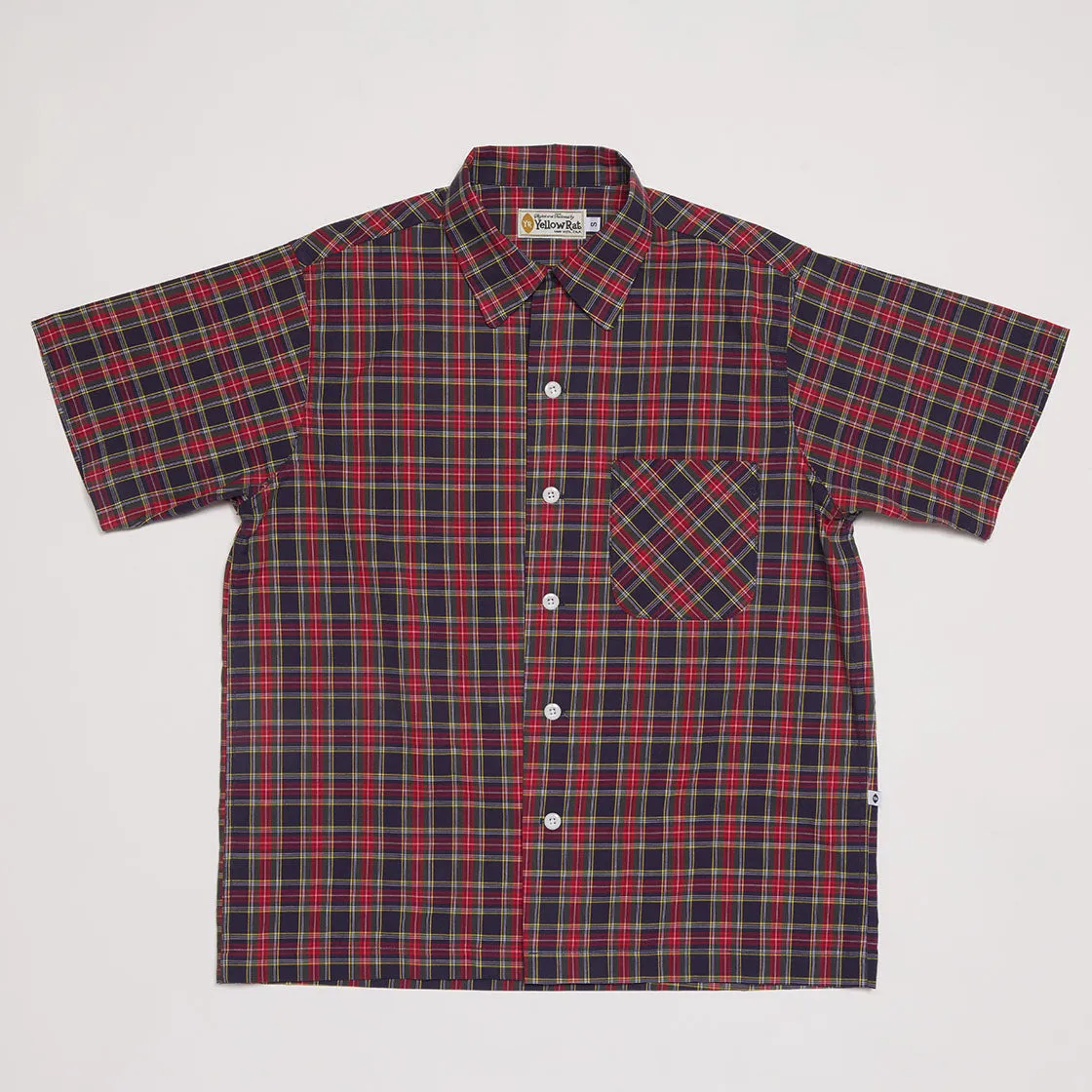 Round Collar Shirt (Navy x Red)