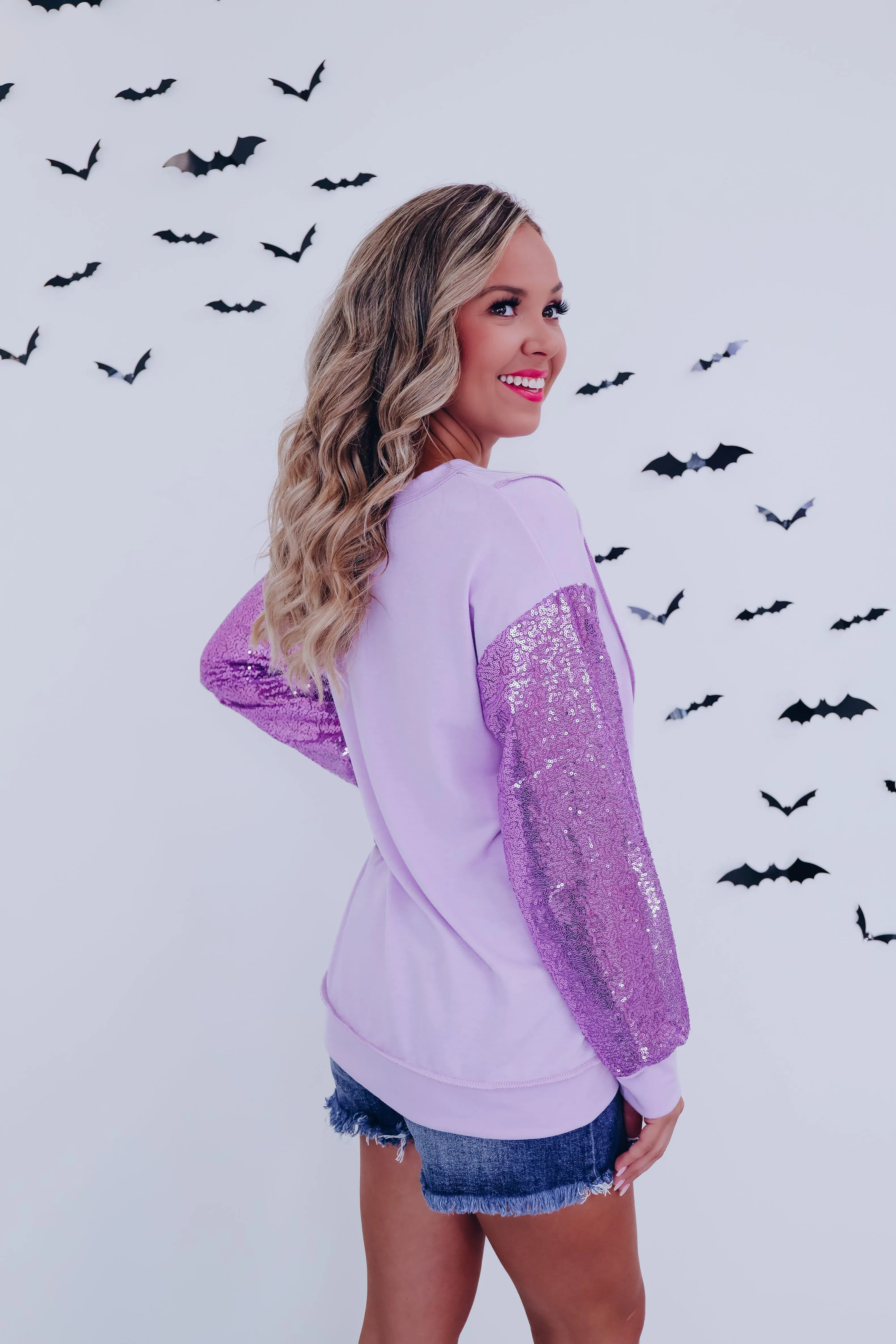 Ruthie Reverse Seam Sequin Top - Lavender