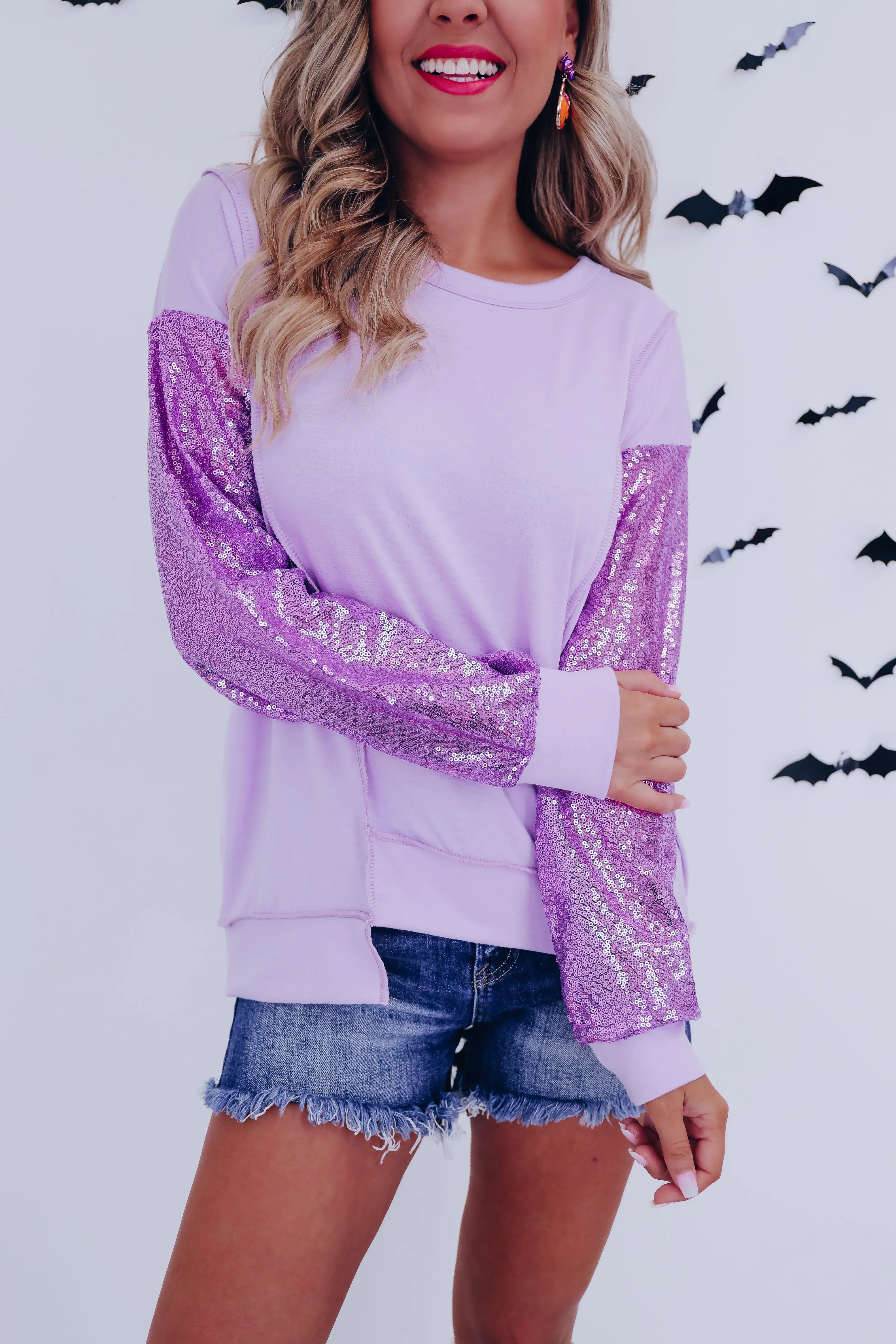 Ruthie Reverse Seam Sequin Top - Lavender