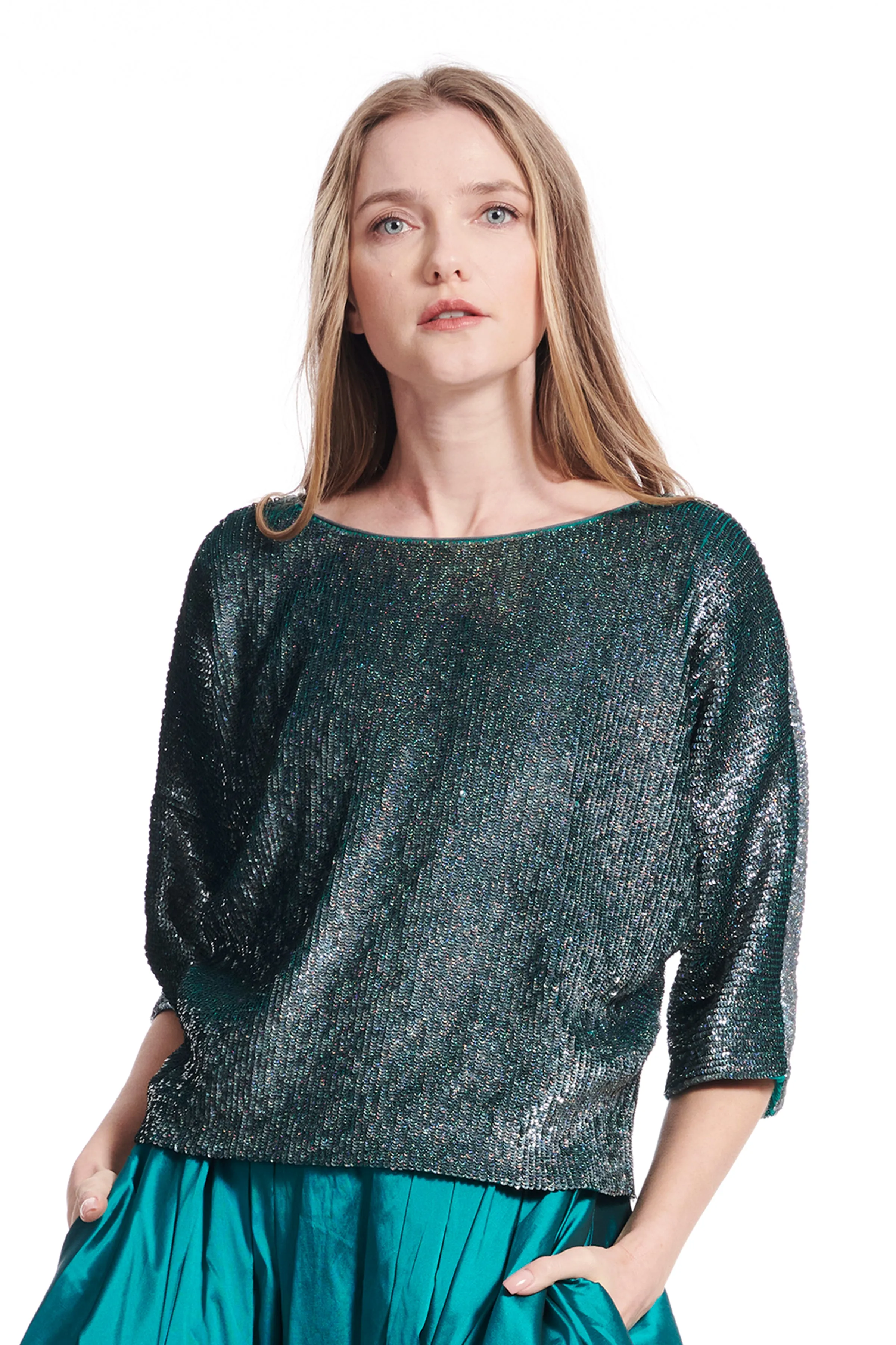 Sequin Blouson with Dolman Sleeves