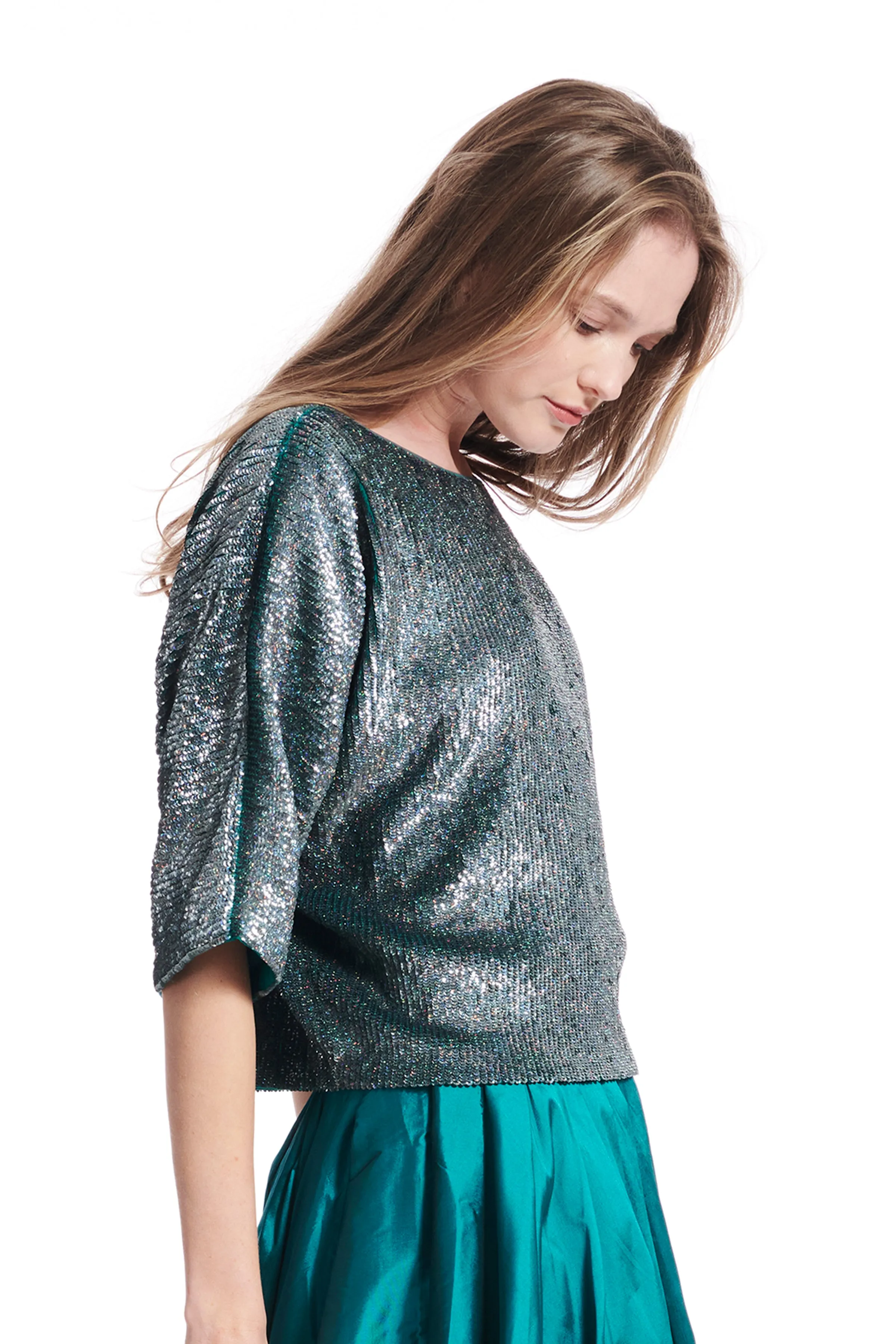 Sequin Blouson with Dolman Sleeves