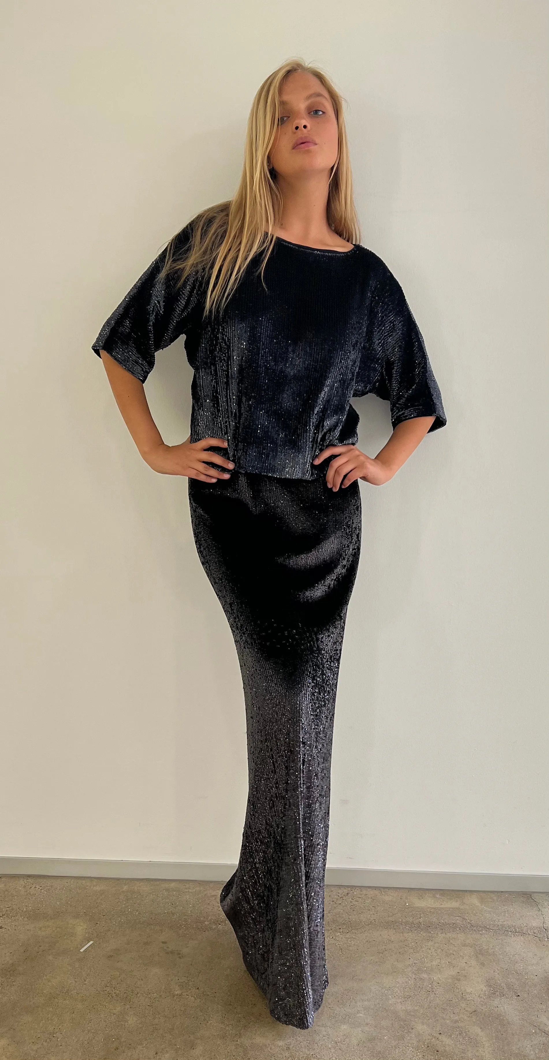 Sequin Blouson with Dolman Sleeves