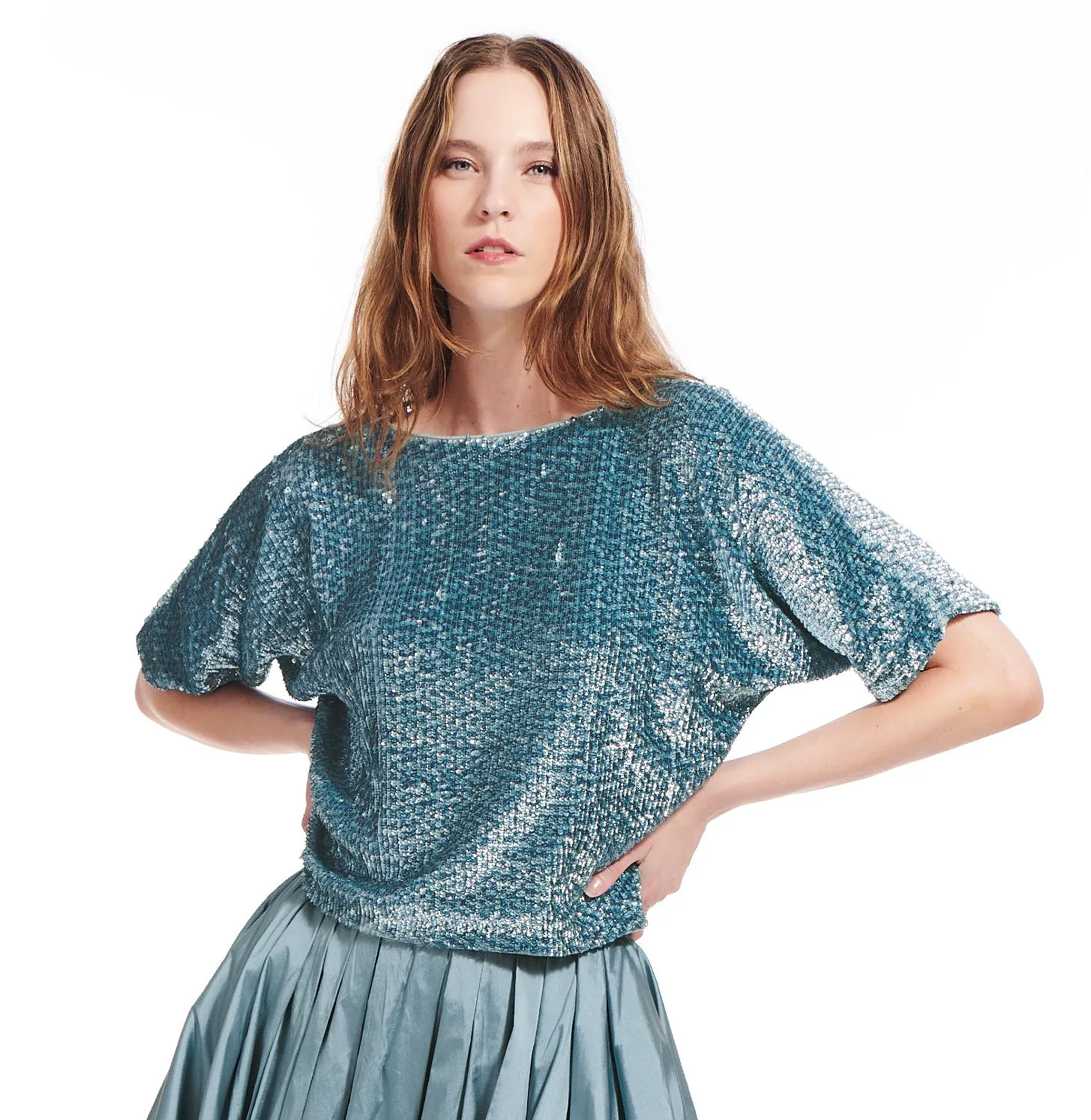 Sequin Blouson with Dolman Sleeves