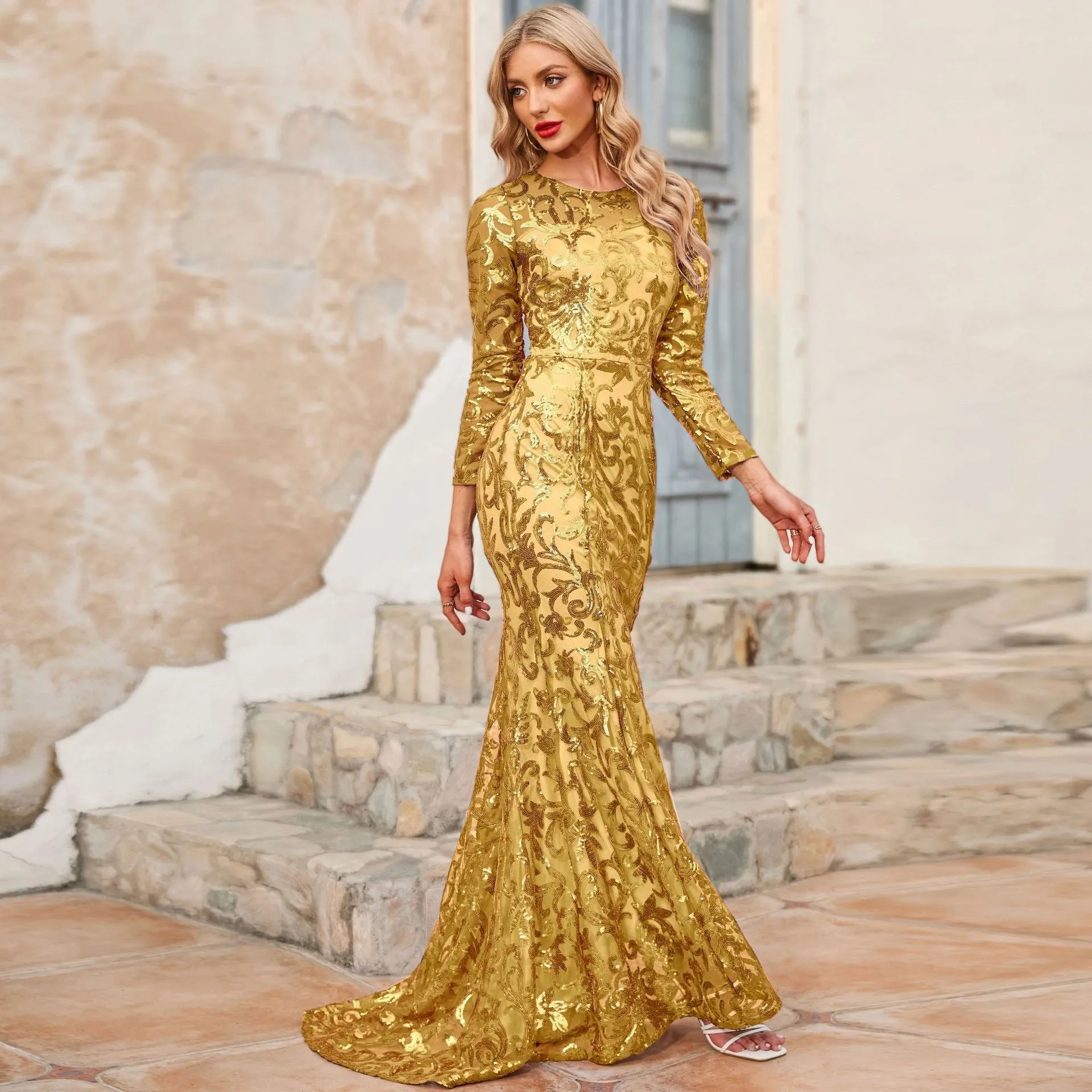 Sequined Long Evening Dress