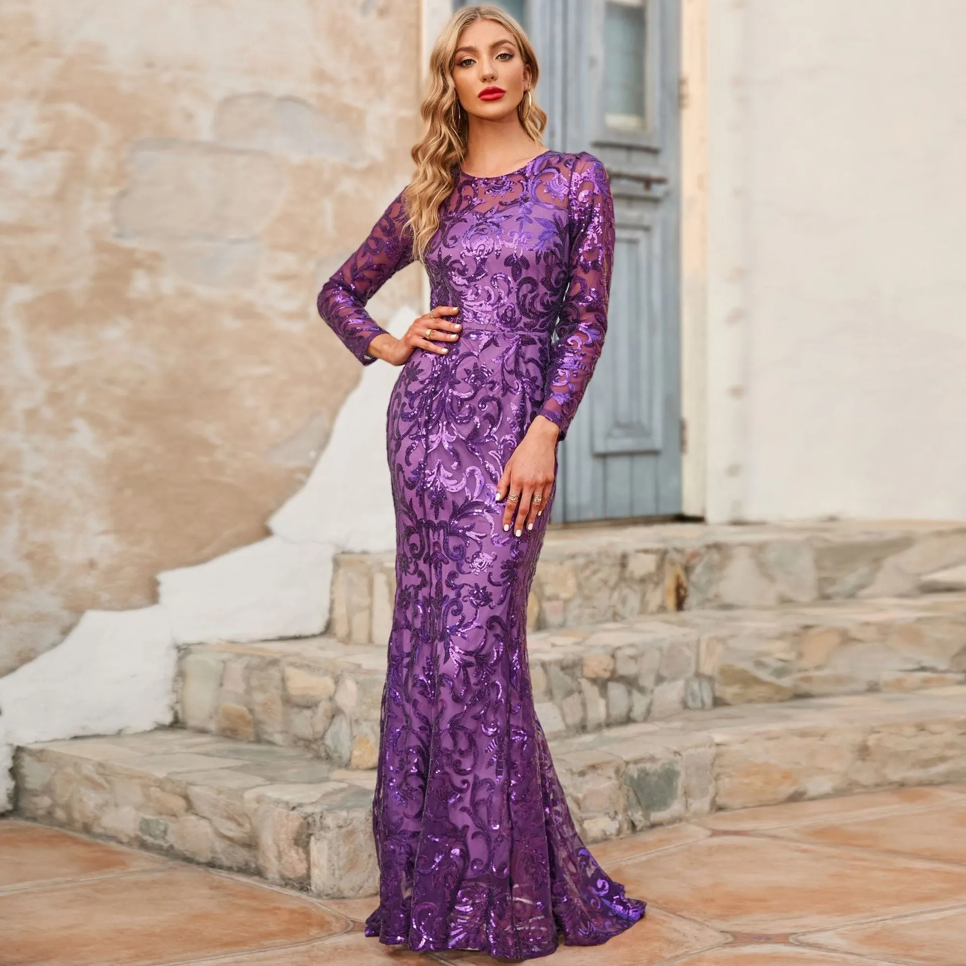 Sequined Long Evening Dress