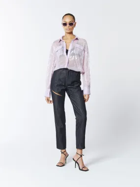 Sequined Sheer Shirt in Wisteria Purple