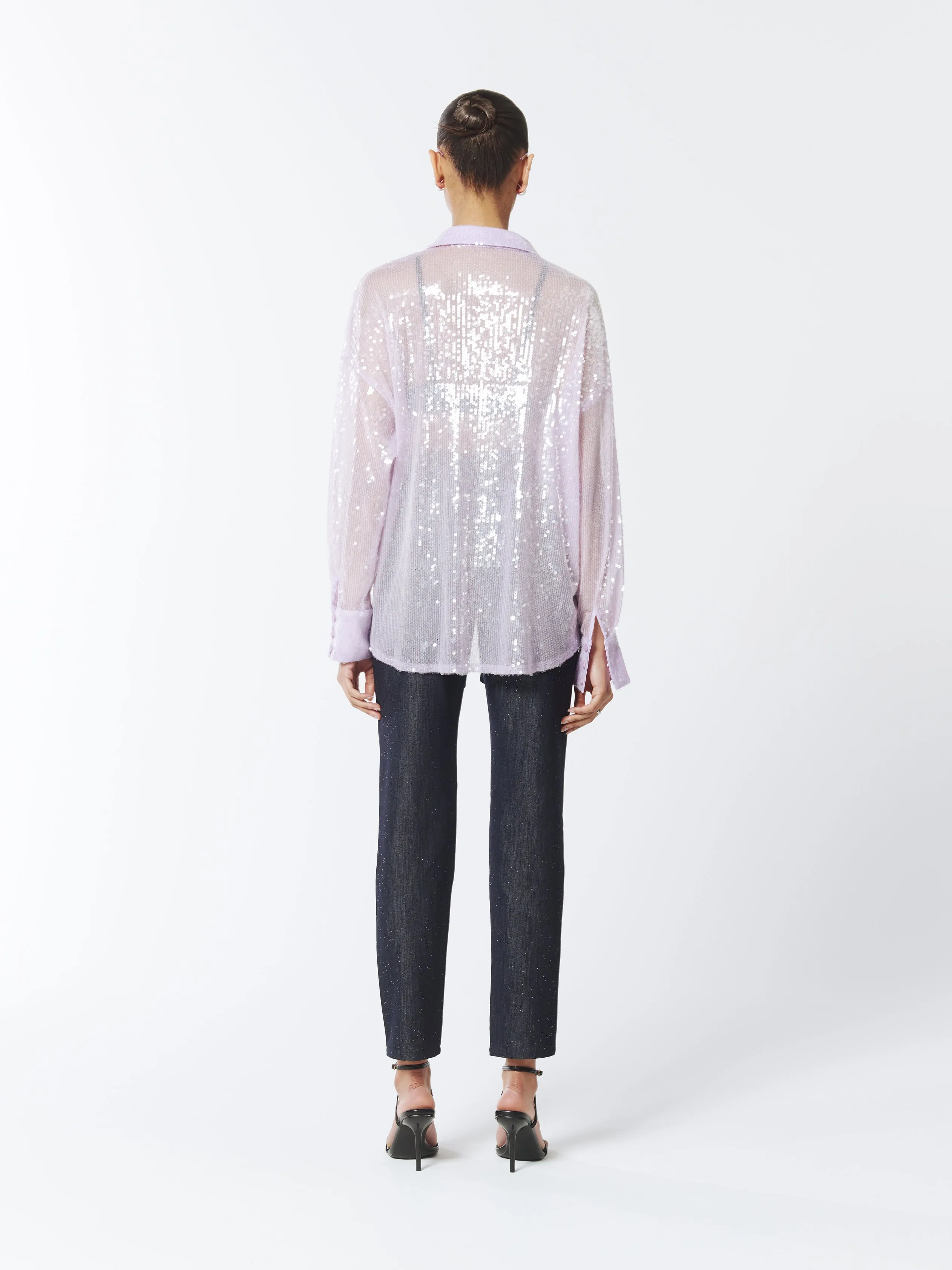 Sequined Sheer Shirt in Wisteria Purple