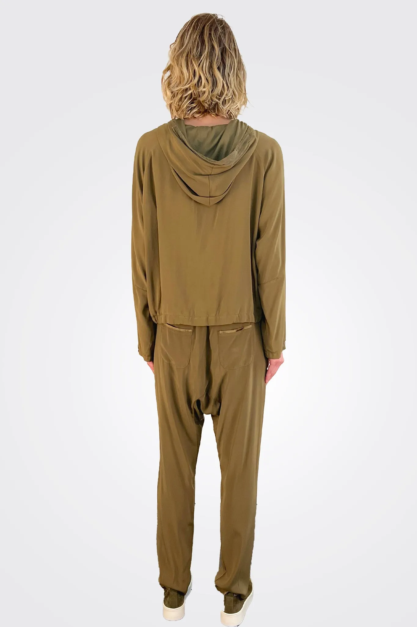 Silk Drawstring Pants - Khaki