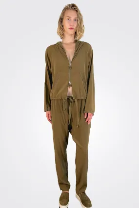 Silk Drawstring Pants - Khaki