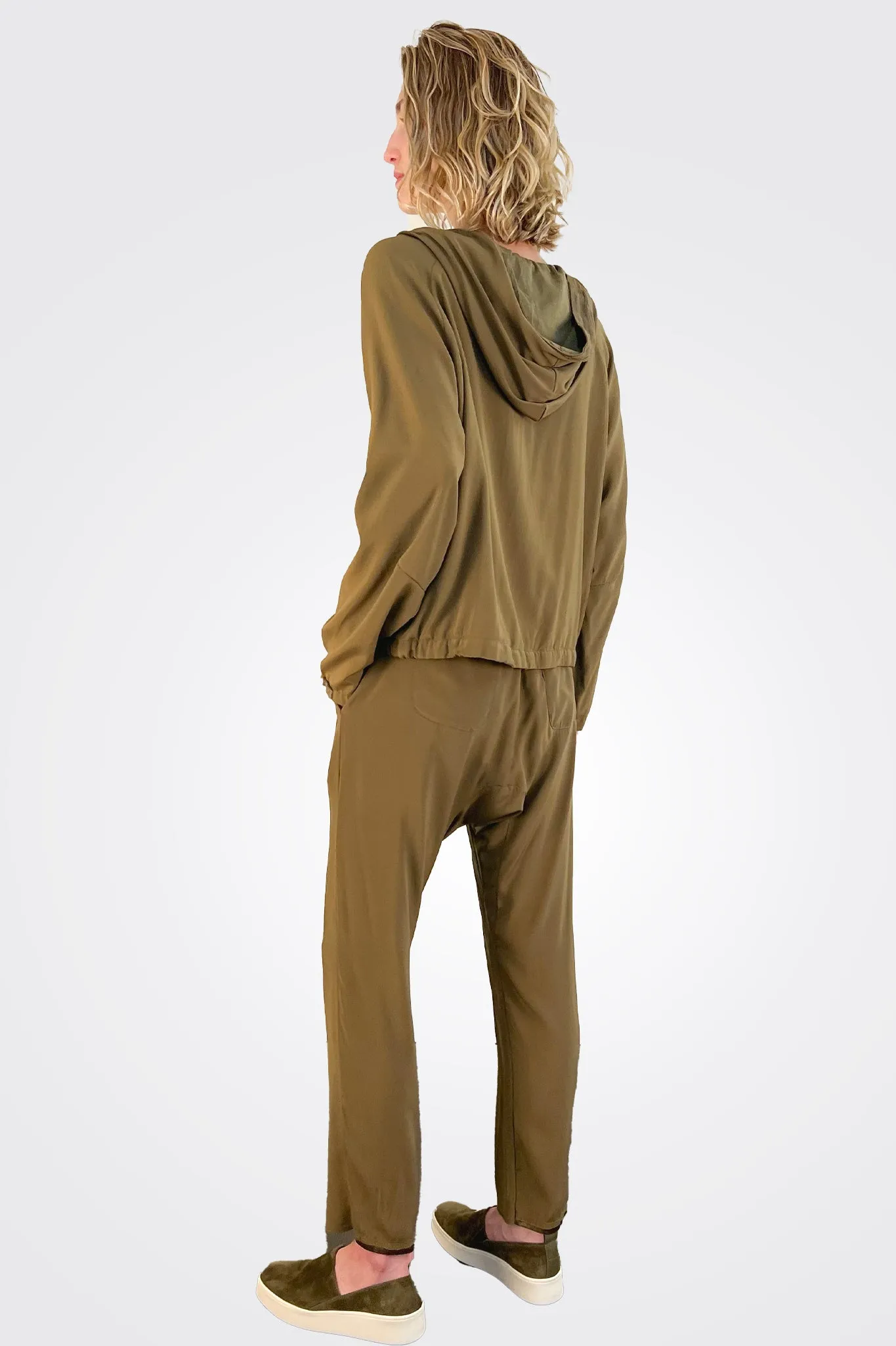 Silk Drawstring Pants - Khaki