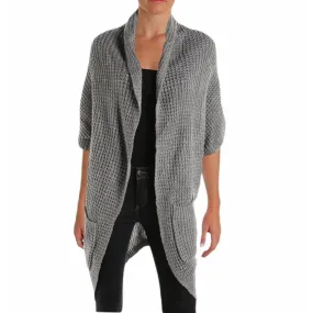 Silver-Gray Short-Sleeved Mid Length Cardigan