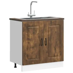 Sink Base Cabinet Kalmar Smoked Oak 80x46x81.5 cm Engineered Wood