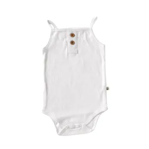 Sleeveless white bodysuit for baby