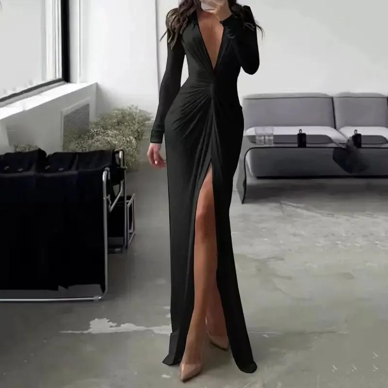 Spring Bodycon Dress - Luxury Designer Party Prom Deep V Neck Sexy Elegant Stylish Fashionable Maxi