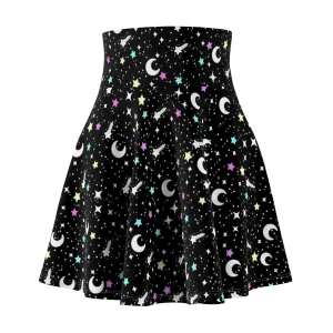 Starry Glitter Black High Waist Skater Skirt