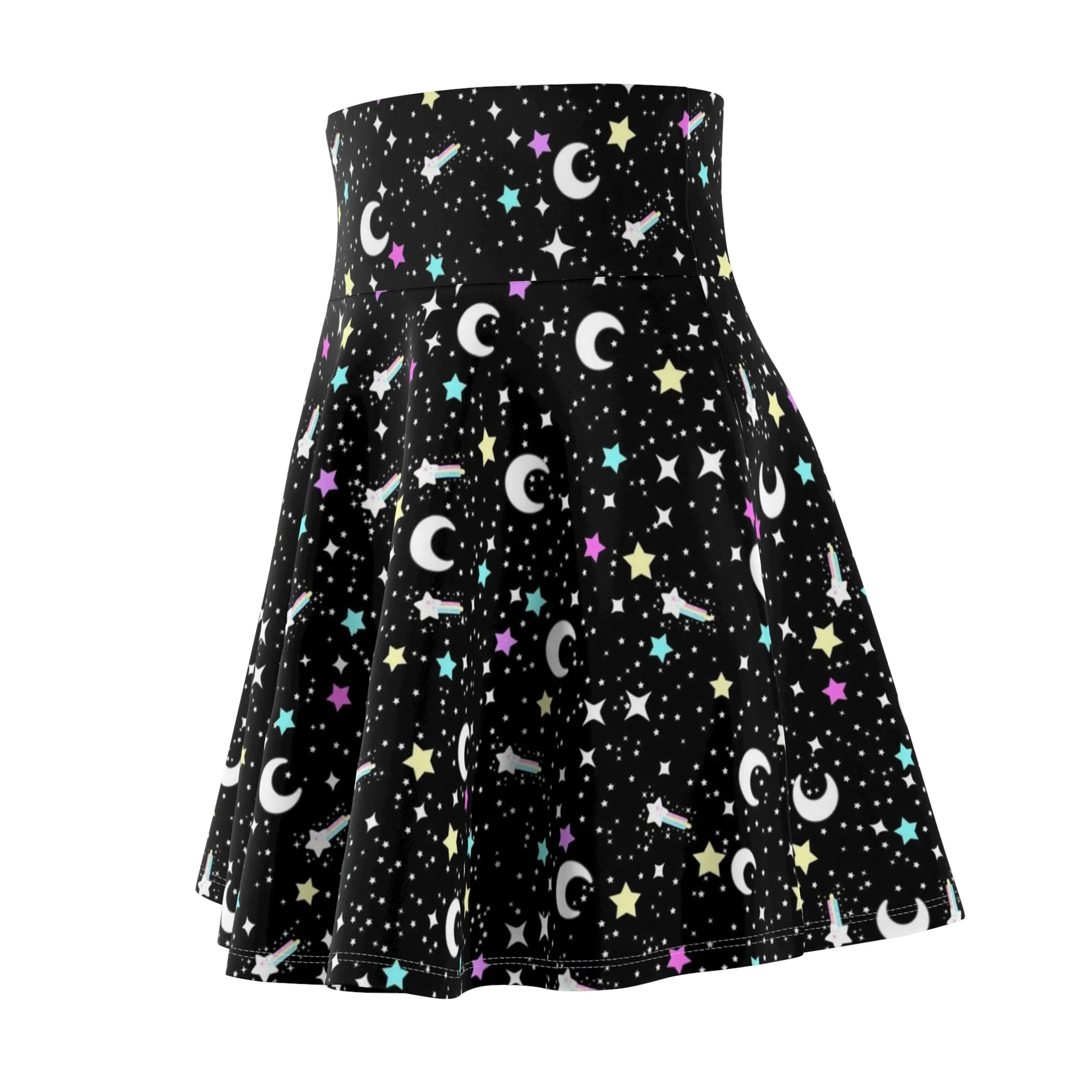 Starry Glitter Black High Waist Skater Skirt