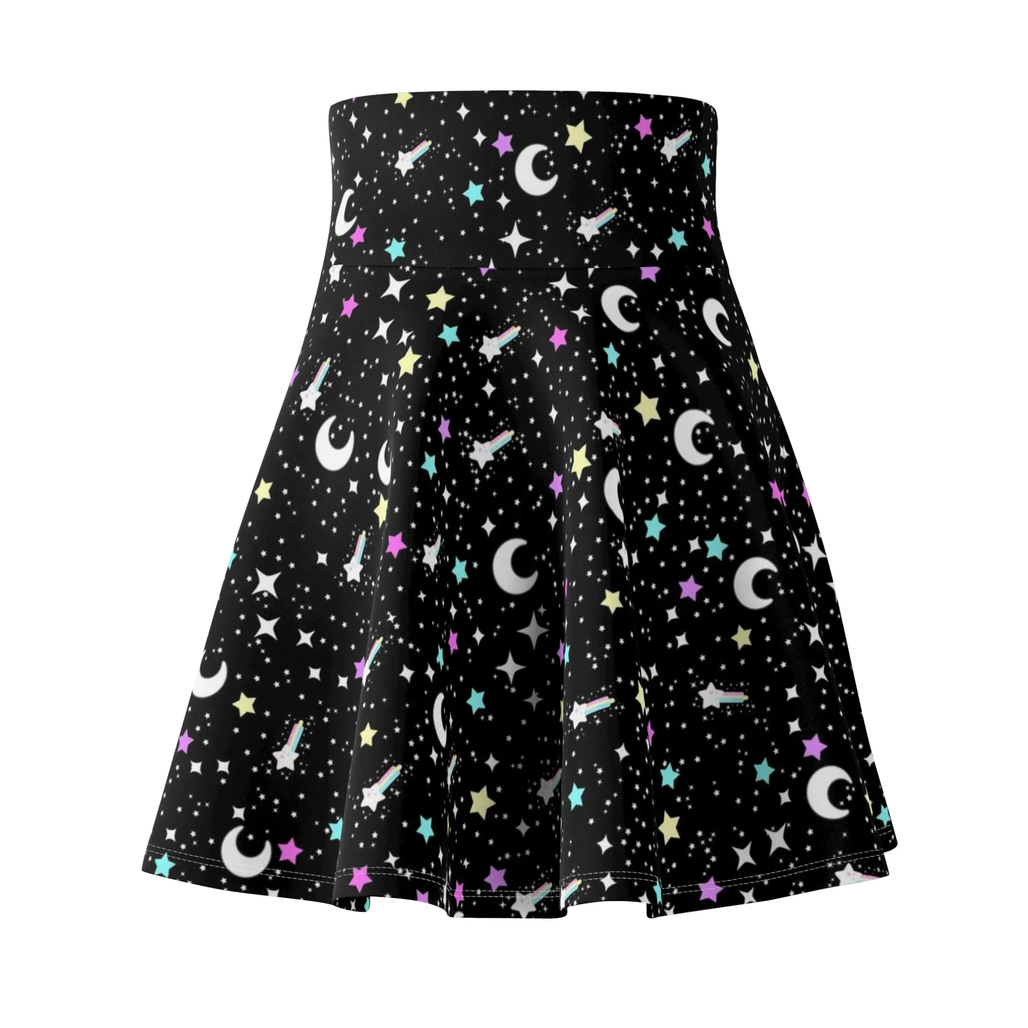 Starry Glitter Black High Waist Skater Skirt