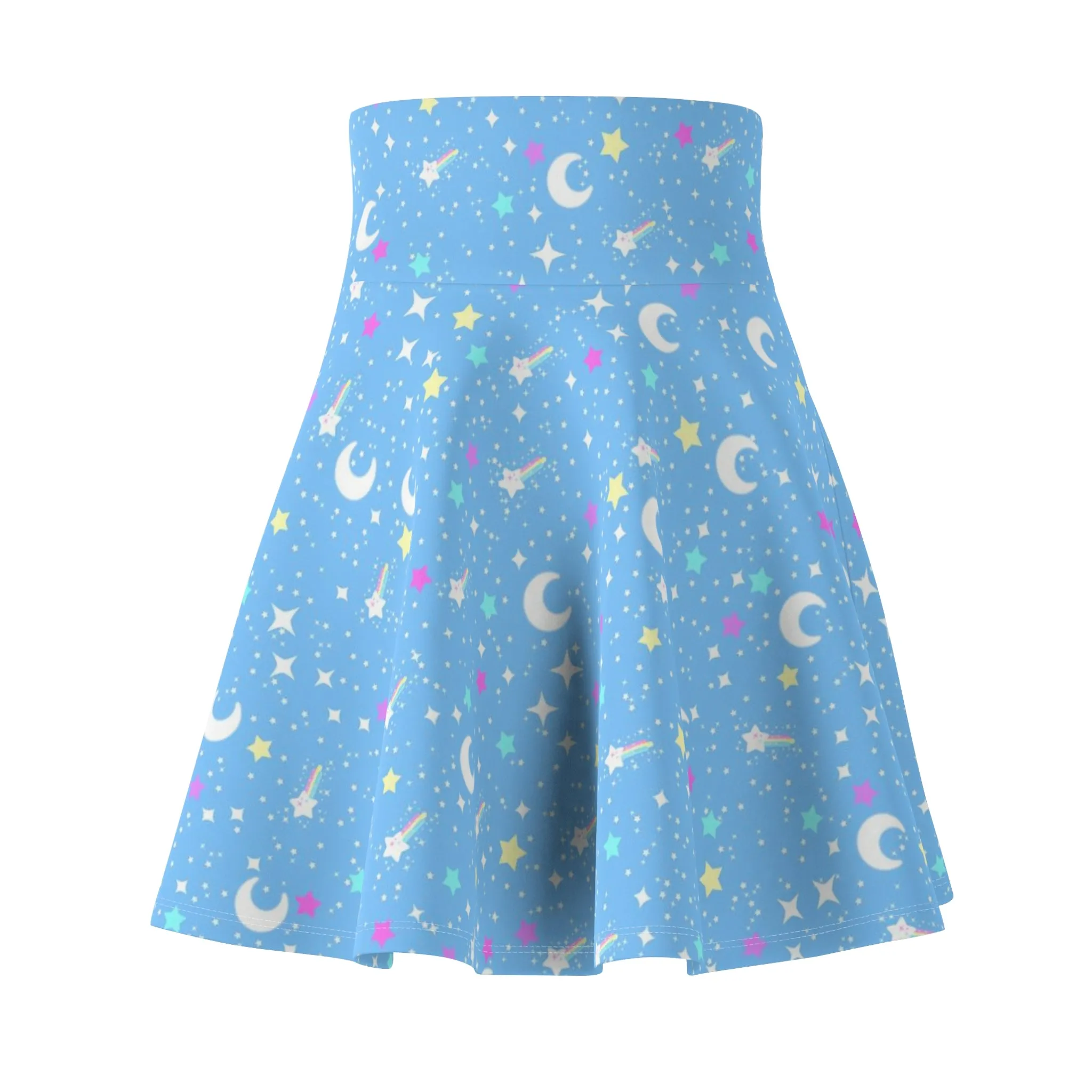 Starry Glitter Blue High Waist Skater Skirt