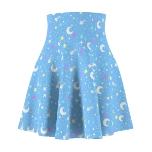 Starry Glitter Blue High Waist Skater Skirt