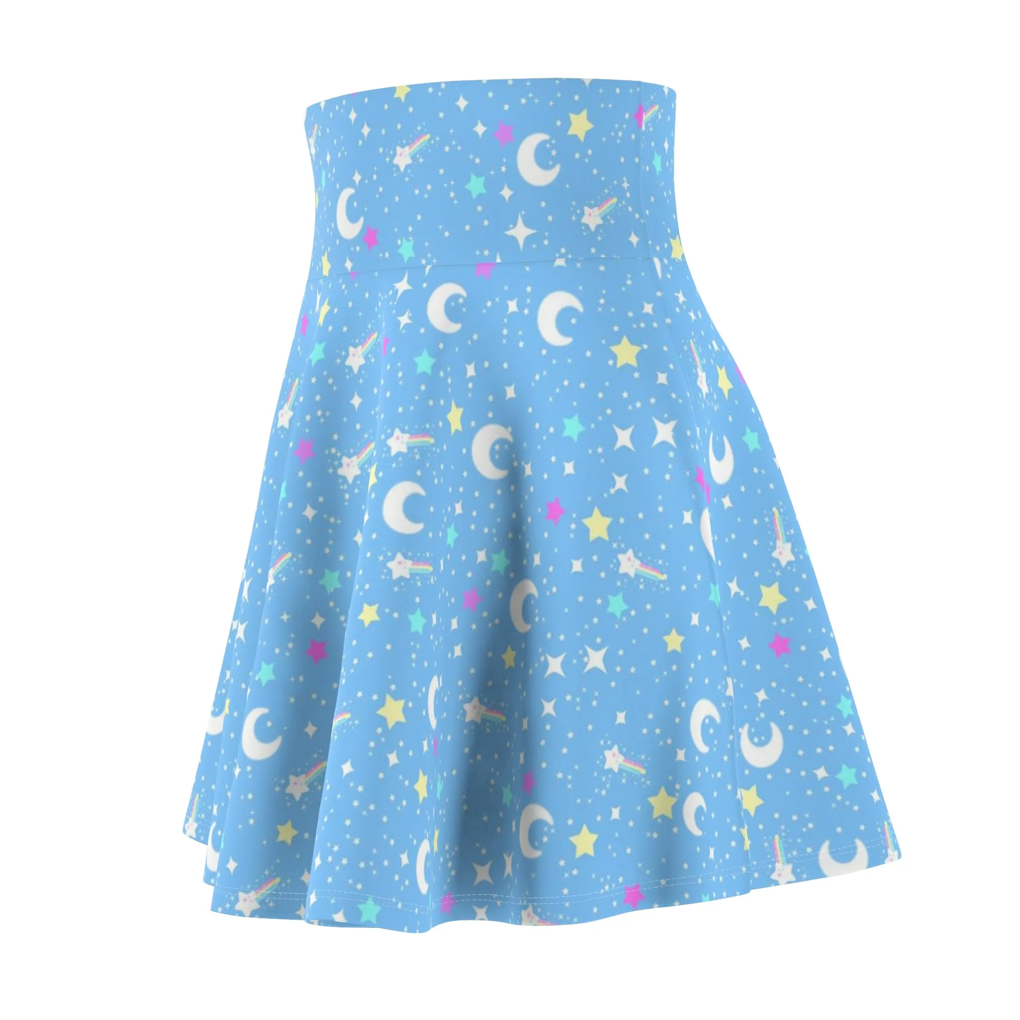 Starry Glitter Blue High Waist Skater Skirt