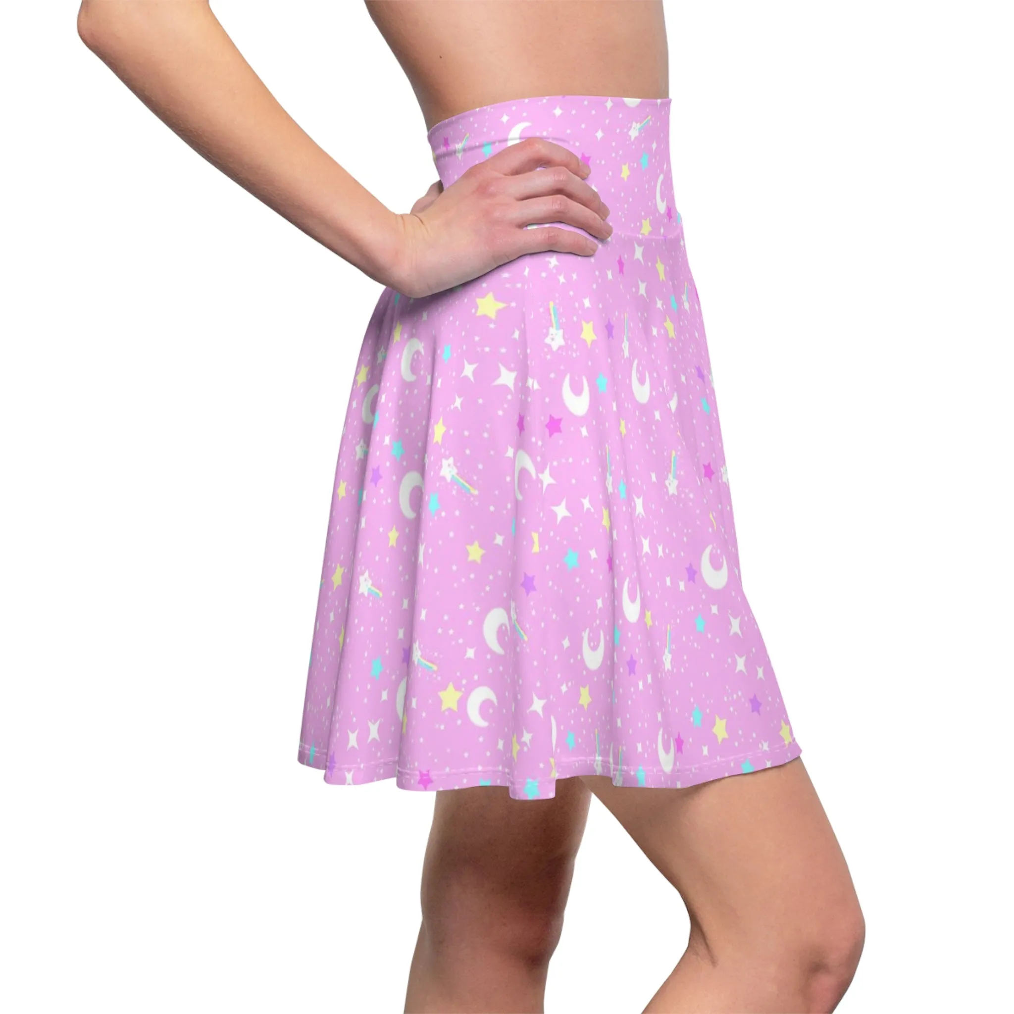 Starry Glitter Pink High Waist Skater Skirt