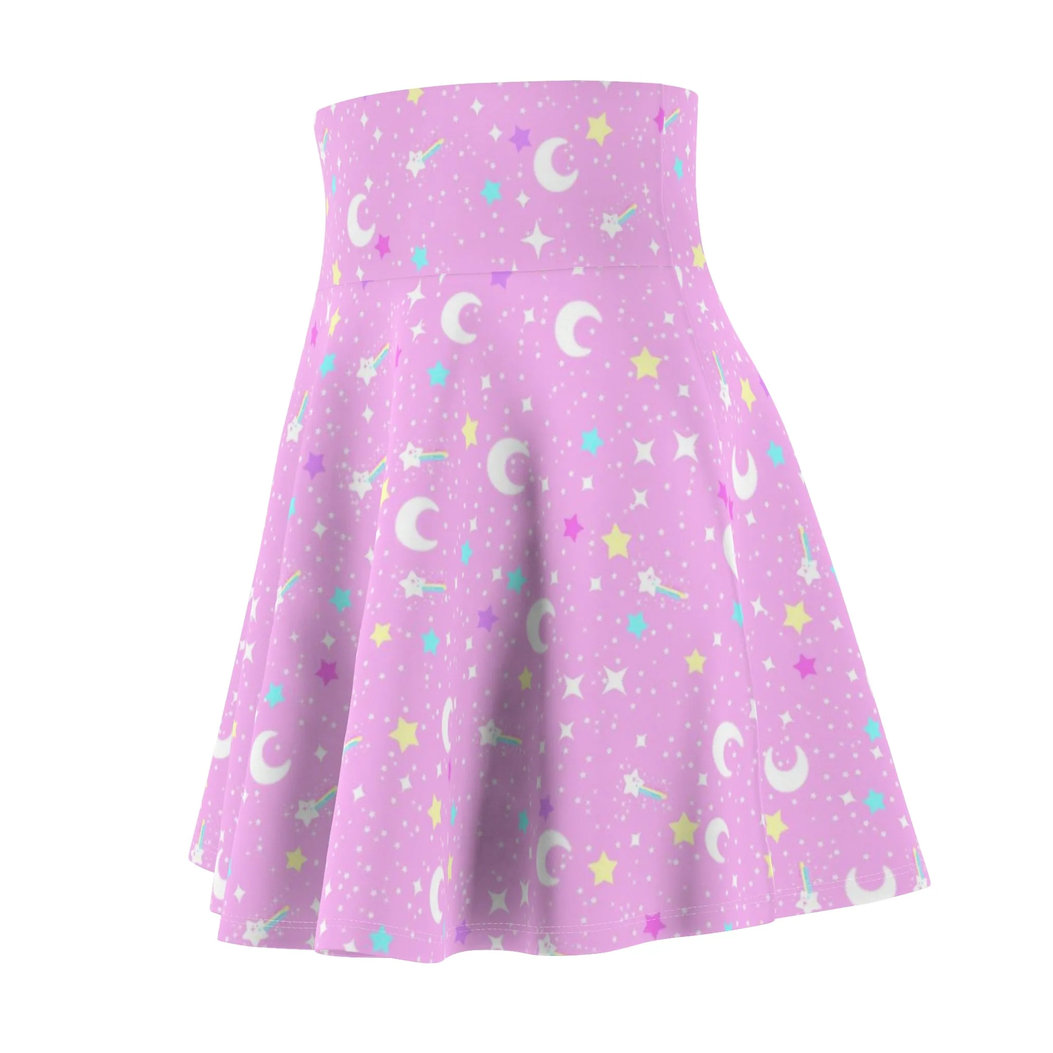 Starry Glitter Pink High Waist Skater Skirt