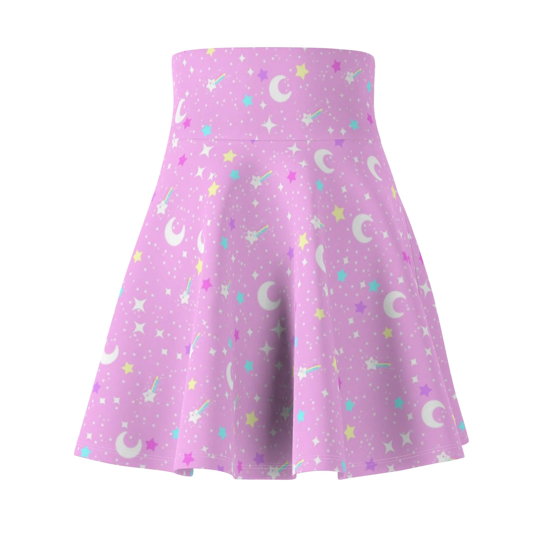 Starry Glitter Pink High Waist Skater Skirt