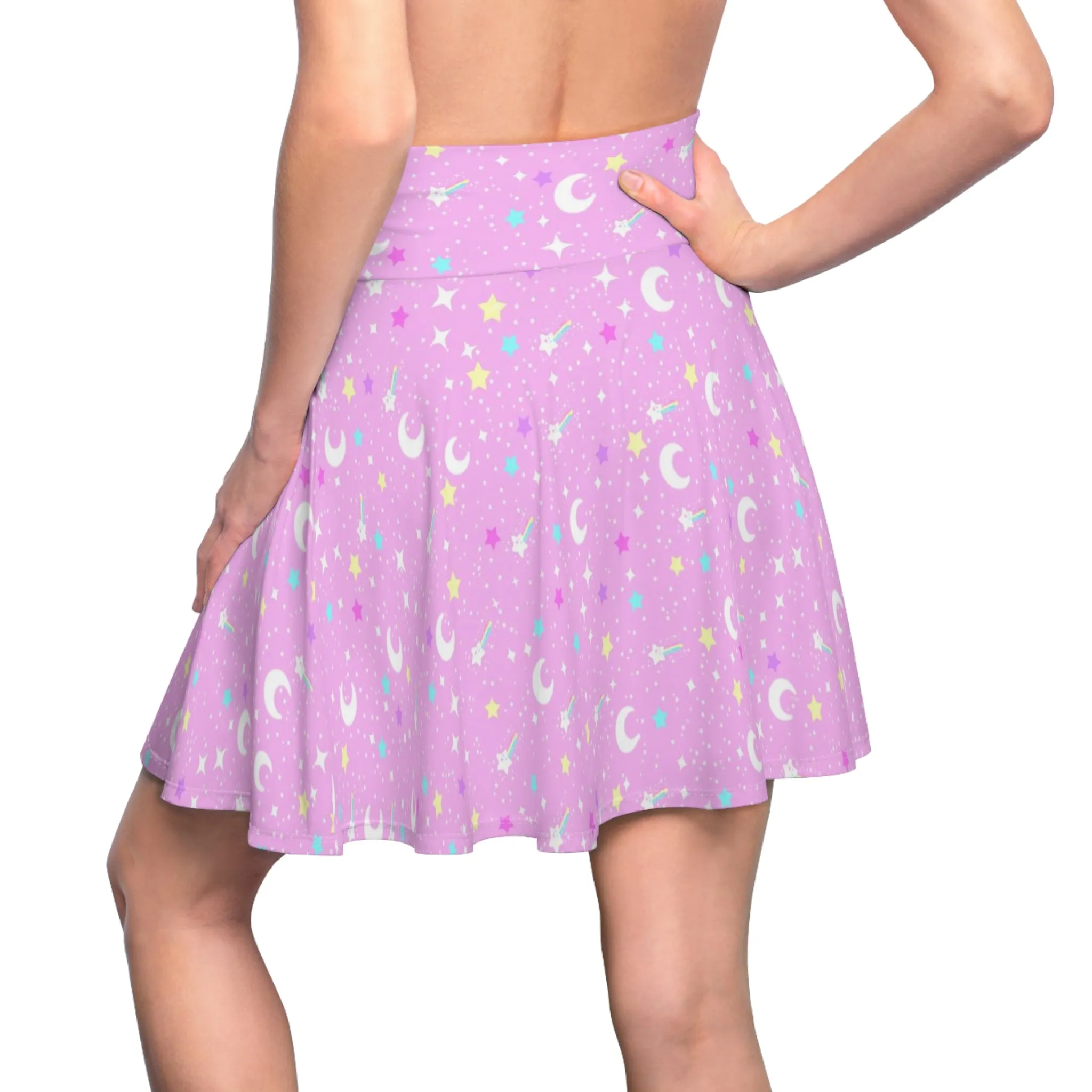 Starry Glitter Pink High Waist Skater Skirt