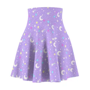 Starry Glitter Purple High Waist Skater Skirt