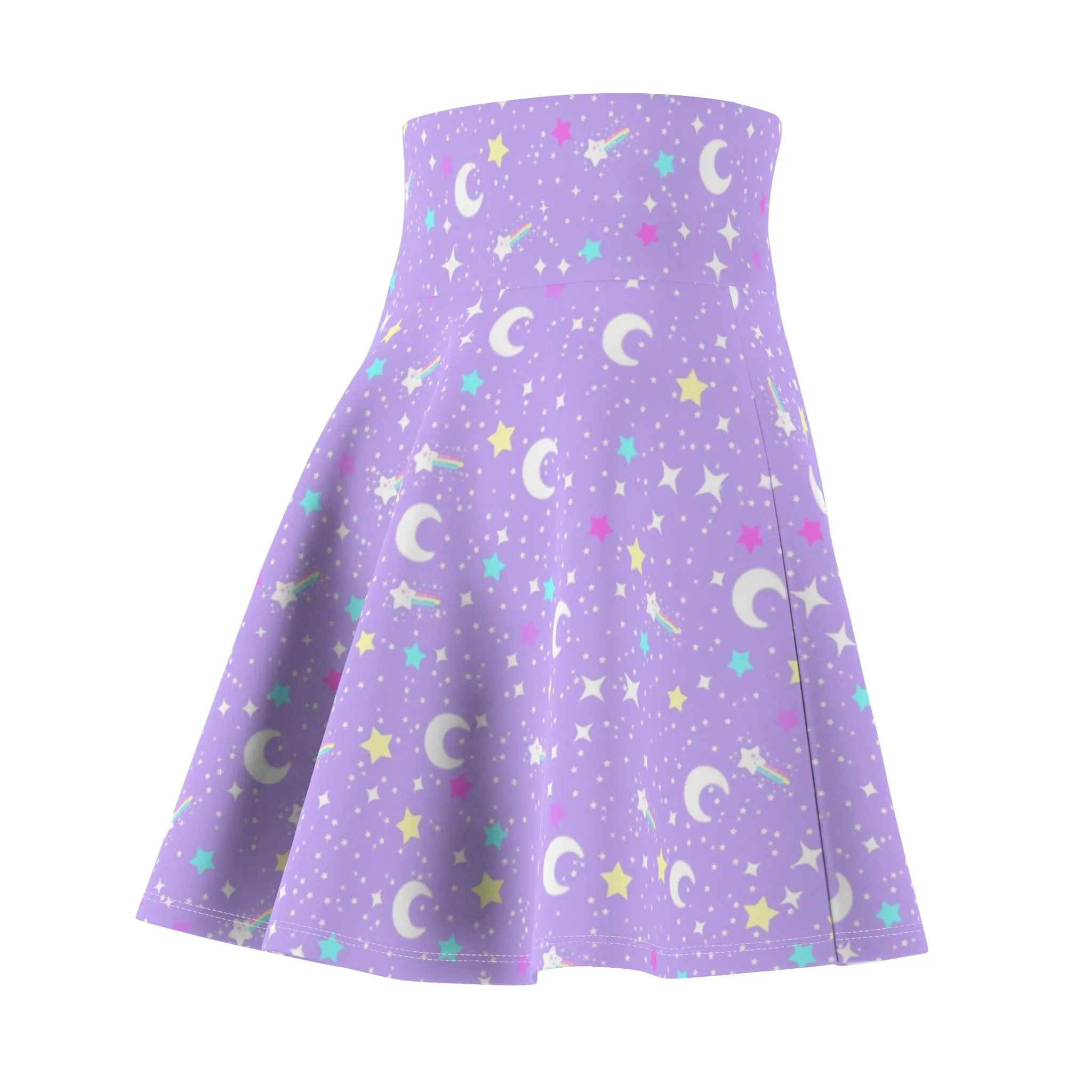 Starry Glitter Purple High Waist Skater Skirt