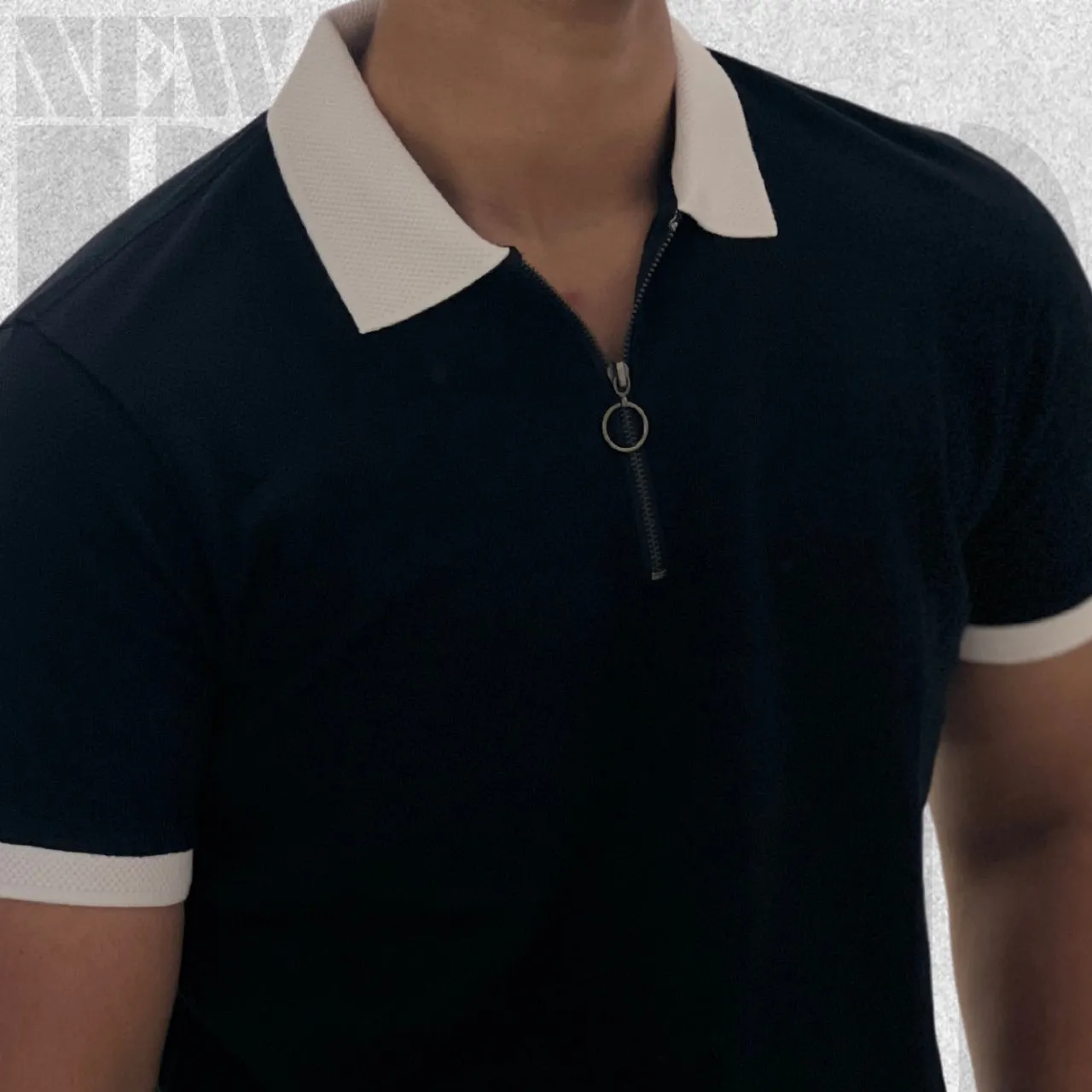 Textured Zip Knit Polo- Metro Edition  | Black