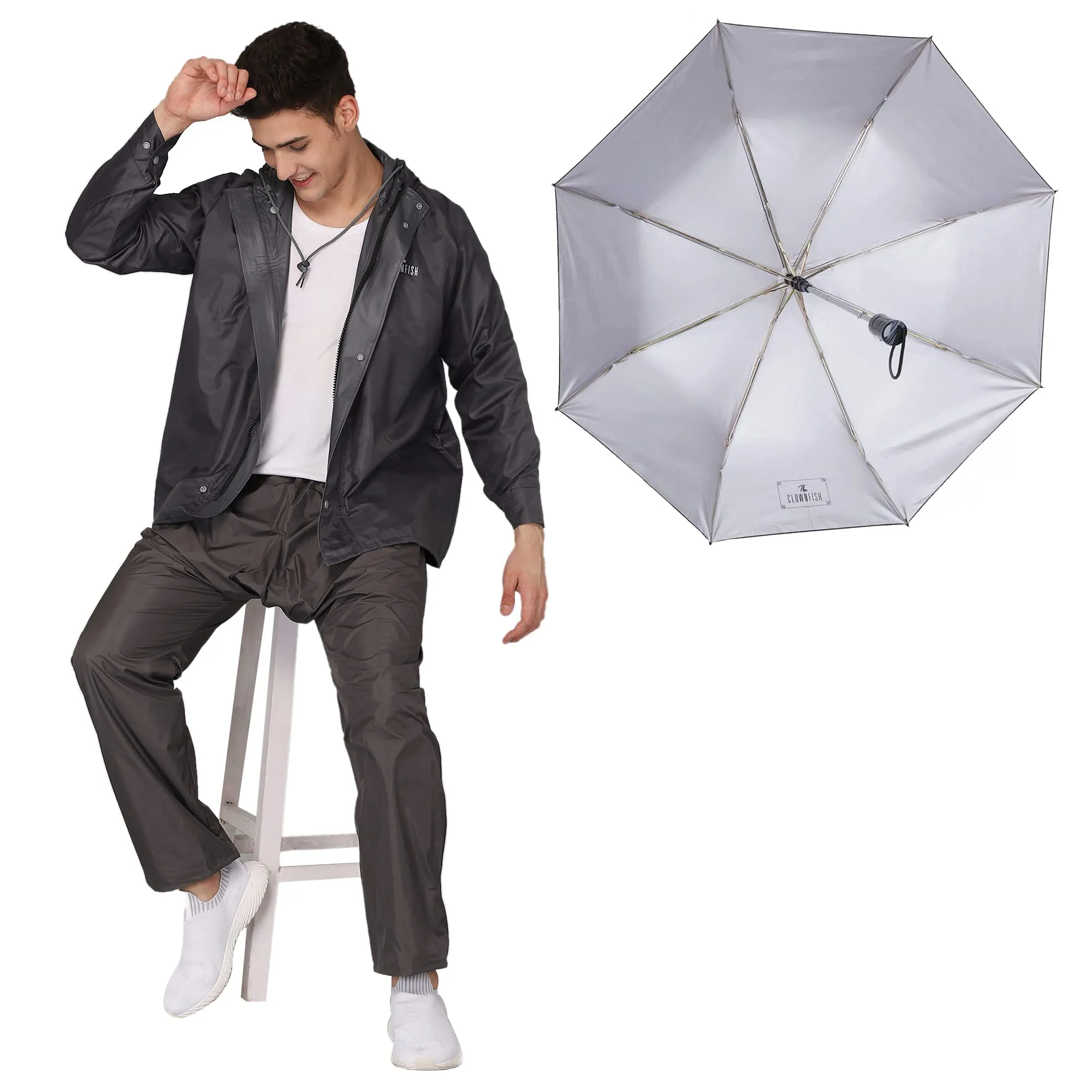 THE CLOWNFISH Polyester Combo Of Standard Length Rain Coat For Men Waterproof Polyester (Grey 2Xl) Umbrella 3 Fold Waterproof Pongee (Checks Design- Dark Pink)