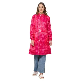 THE CLOWNFISH Raincoats for Women Rain Coat for Women Longcoat Raincoat for Ladies Waterproof Reversible Double Layer. Dotty Delight Series (Dark Pink, X-Large)