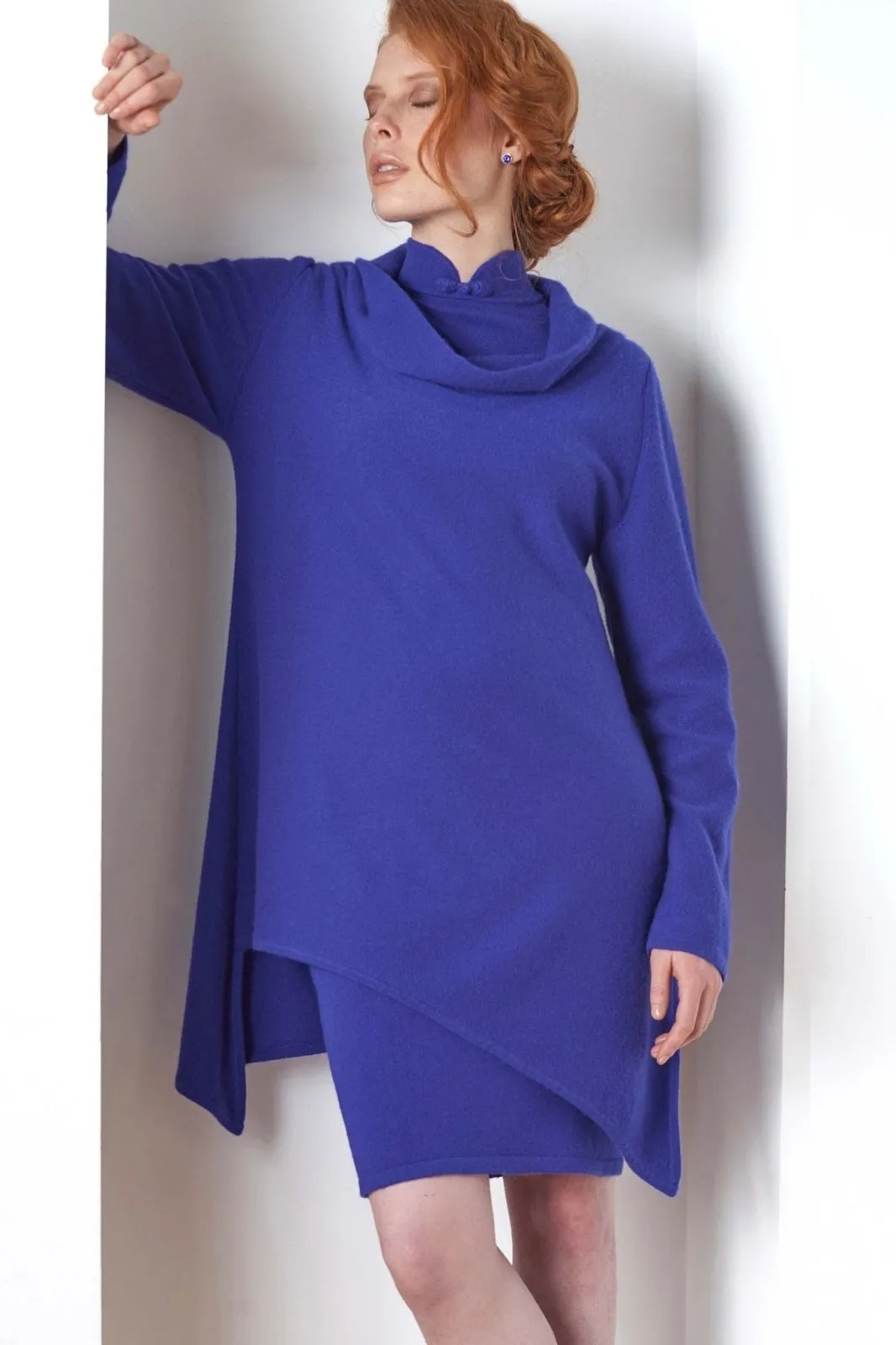 Triangle bottom Cashmere Tunic dress in Duck egg