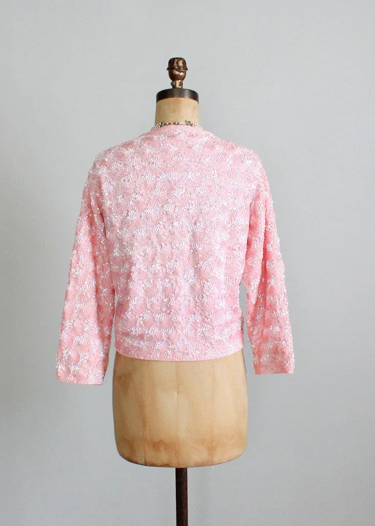 Vintage 1960s Pink Sequined Party Cardigan