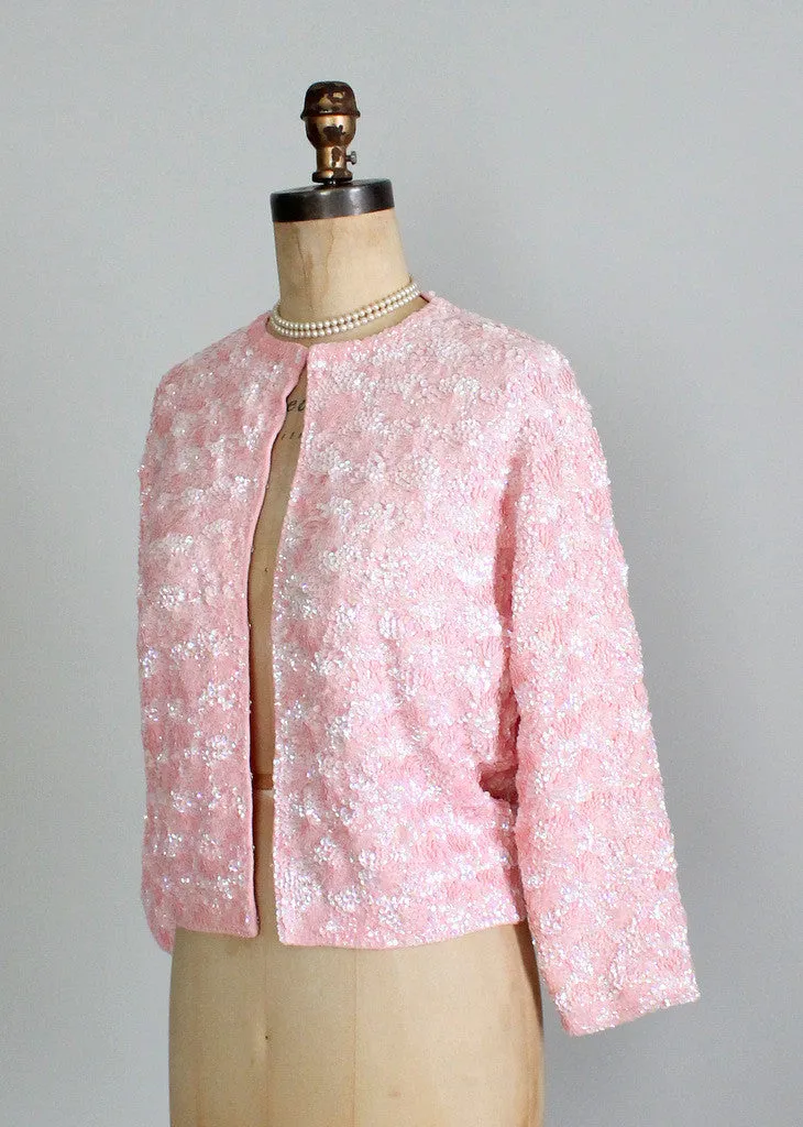 Vintage 1960s Pink Sequined Party Cardigan