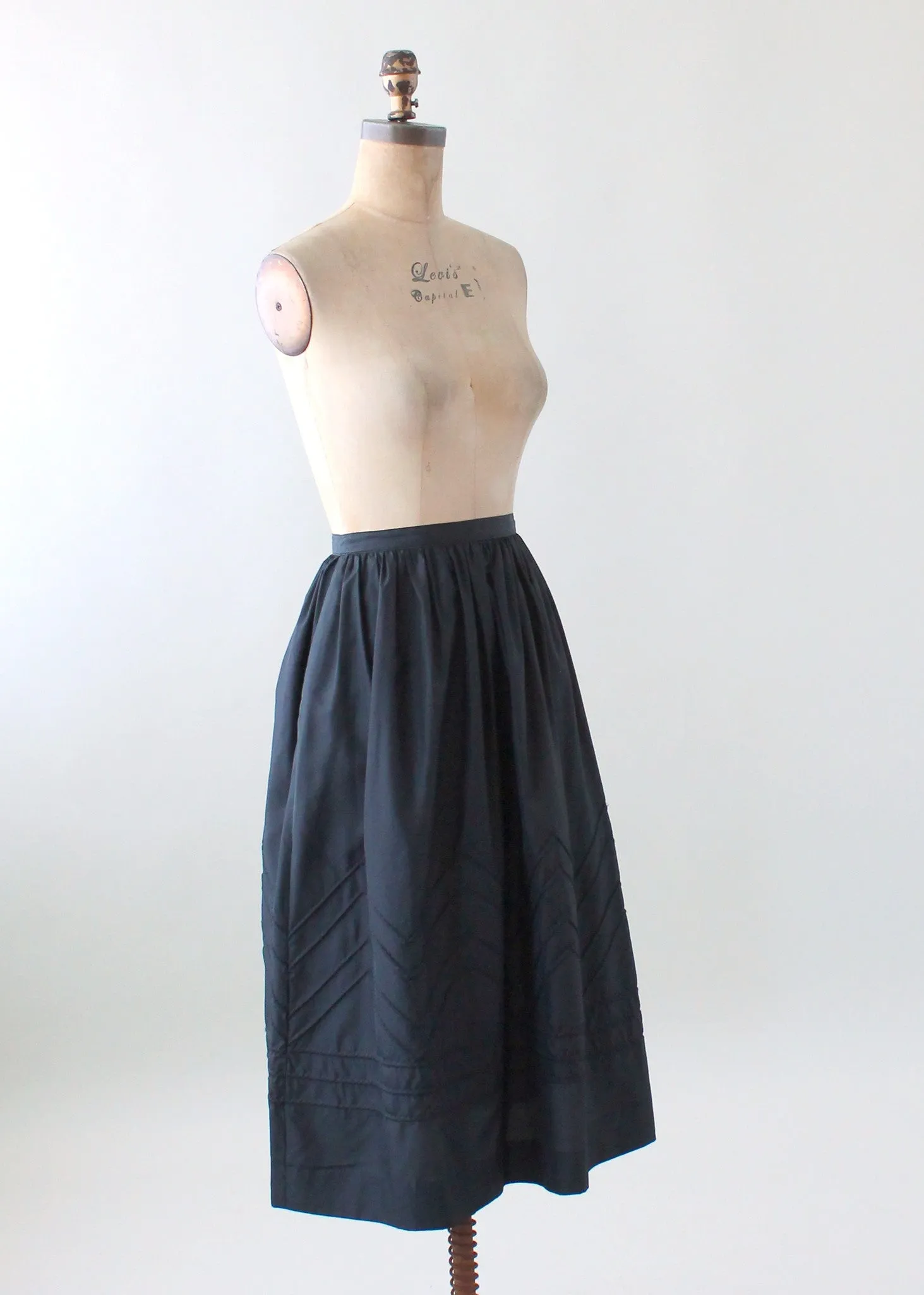 Vintage 1970s Embroidered Black Nylon Skirt