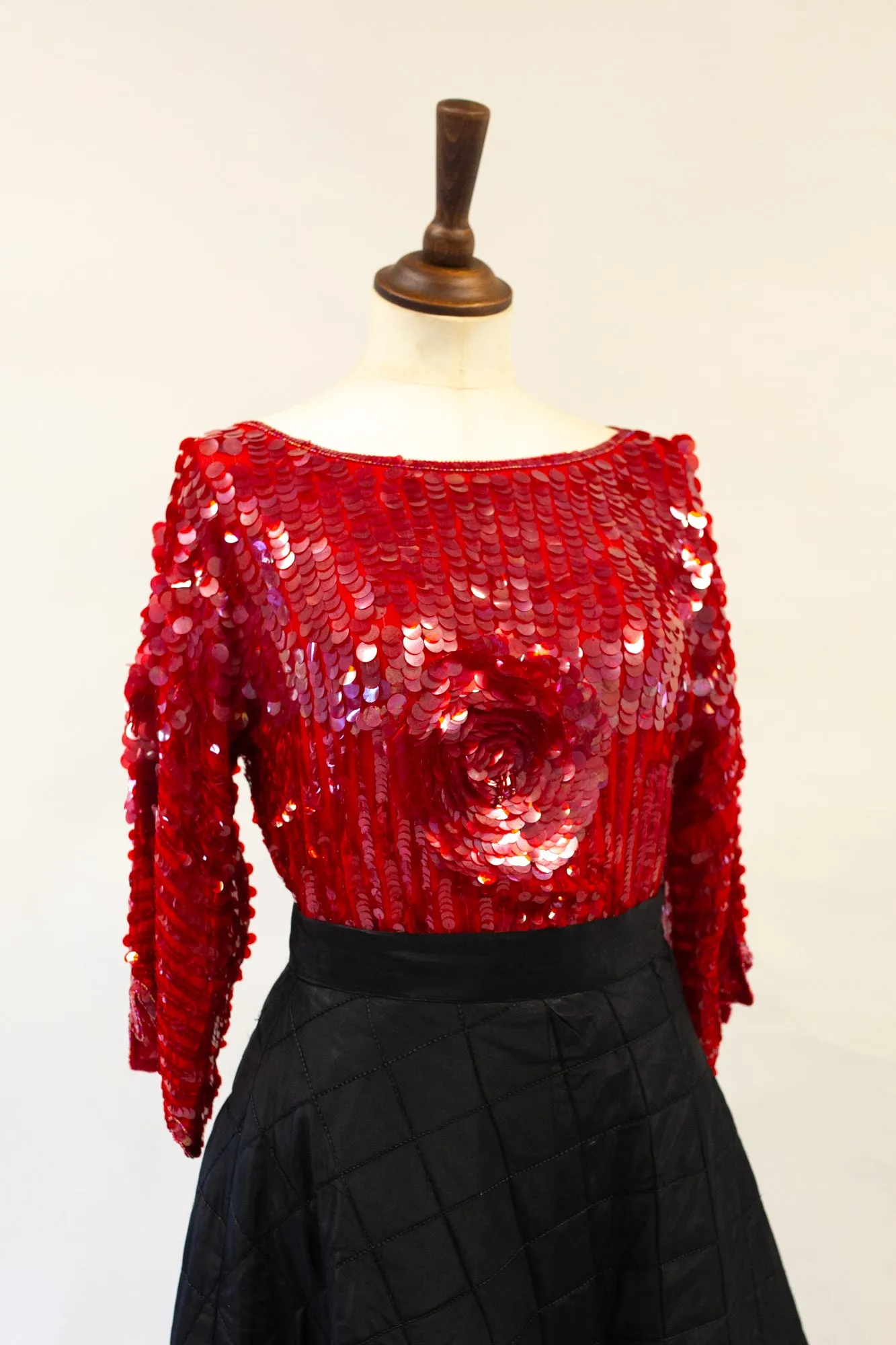 Vintage 1980s Red Silk Sequin Top by Swee - Lo