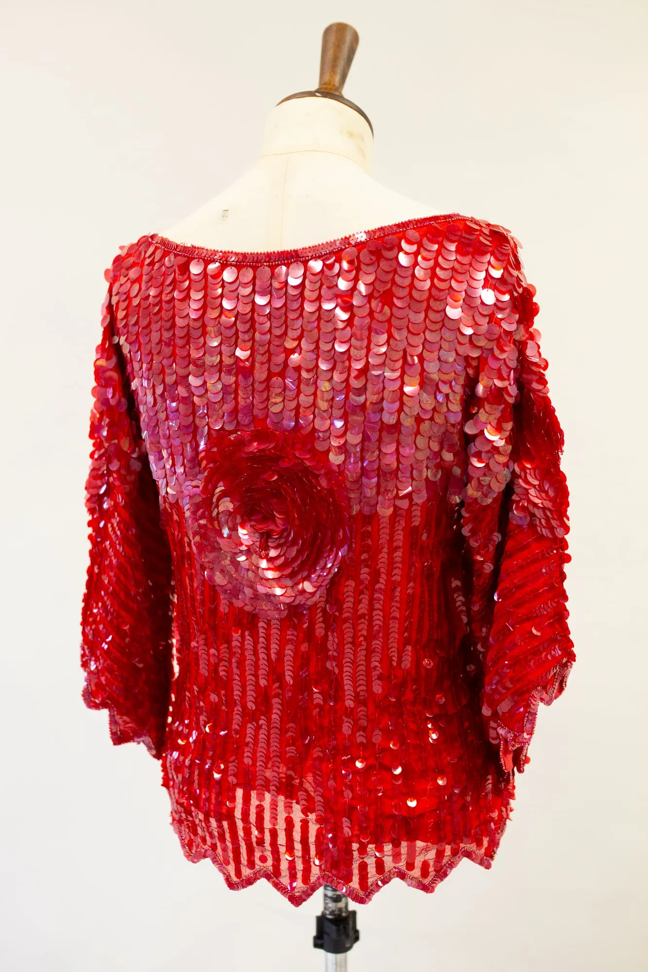 Vintage 1980s Red Silk Sequin Top by Swee - Lo