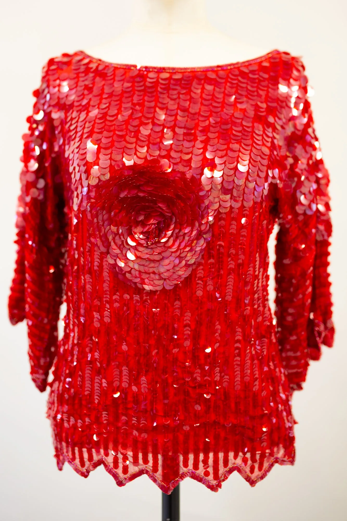 Vintage 1980s Red Silk Sequin Top by Swee - Lo